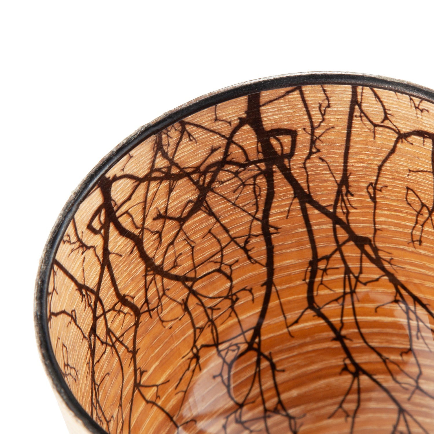 Bamboo Wood Effect Table Lamp with Black Woodland Trees Inner Lining Image 5