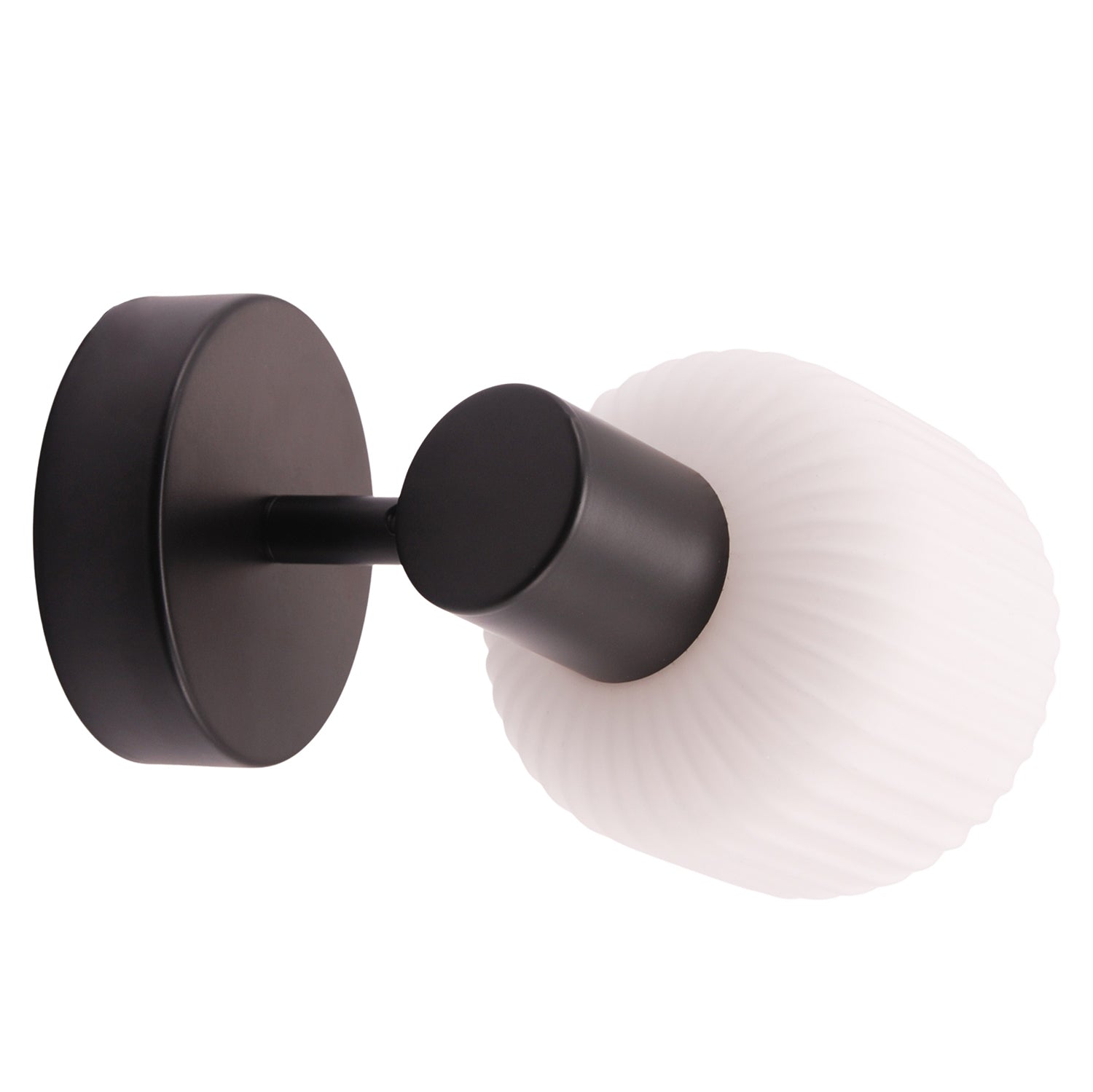 Modern Designer Matte Black Adjustable Wall Light with White Ribbed Glass Shade Image 4
