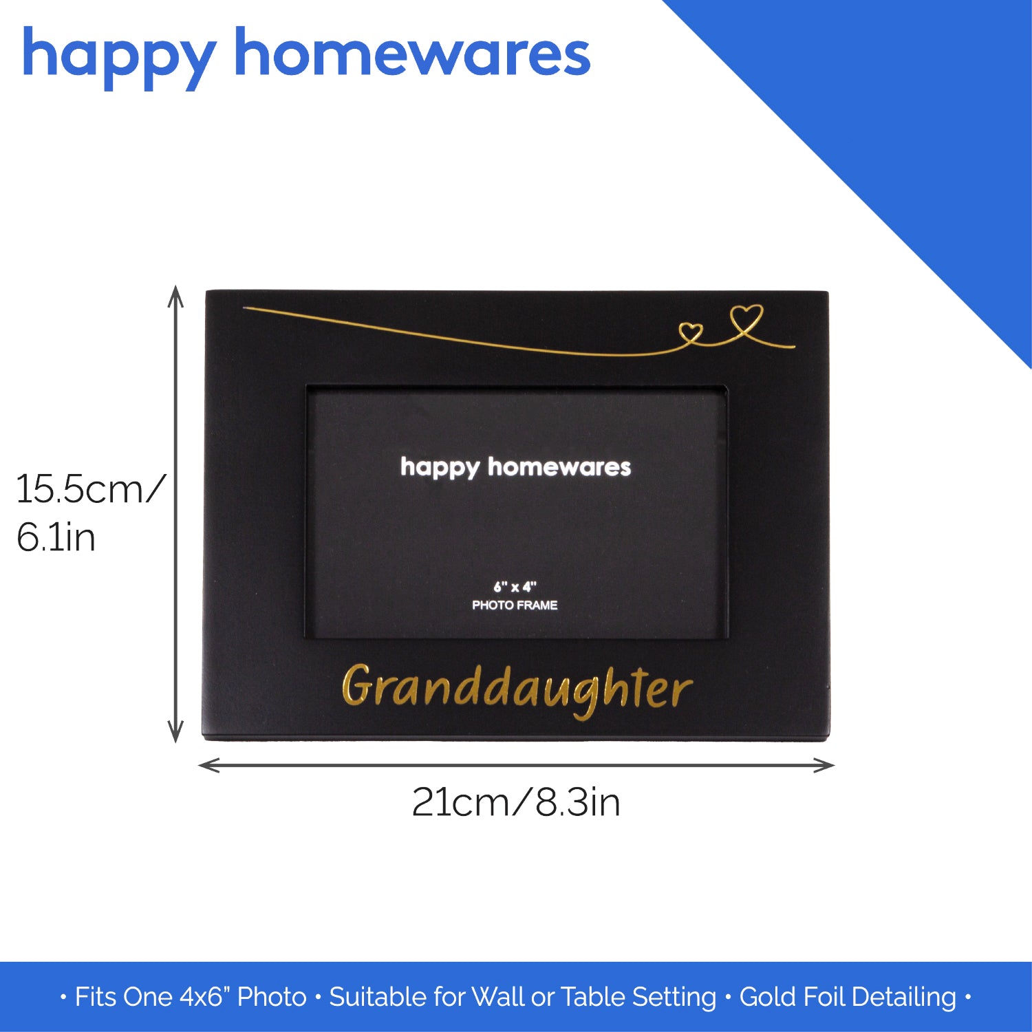 Cute and Modern Granddaughter 4" x 6" Black Picture Frame with Gold Foil Decor Image 6