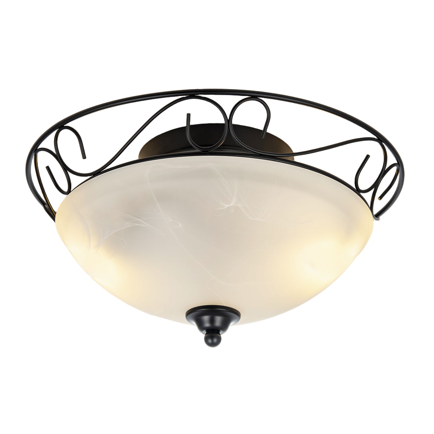 Traditional Matte Black Flush Ceiling Light with Alabaster Glass Image 2
