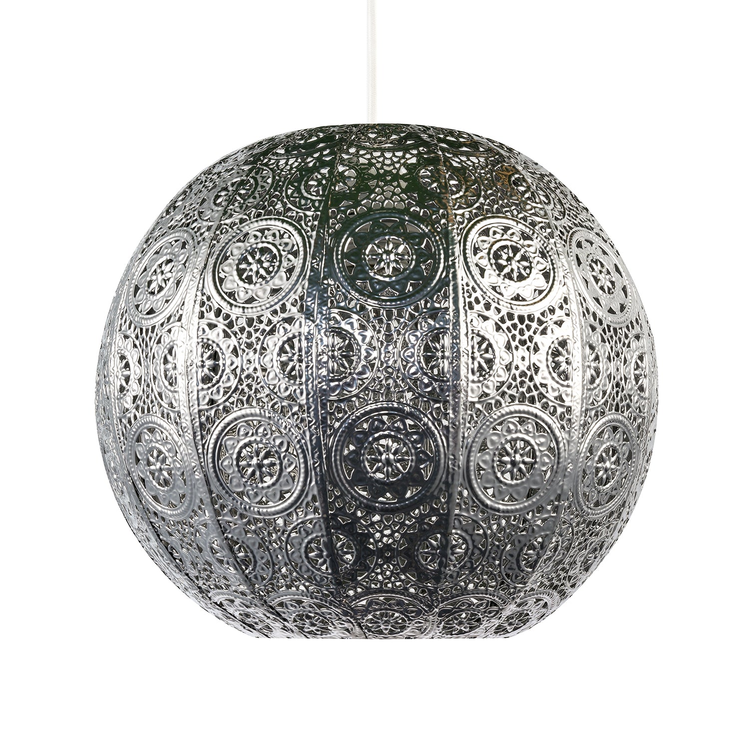 Spherical Vintage Moroccan Pendant Lamp Shade in Shiny Silver Metal Image 2