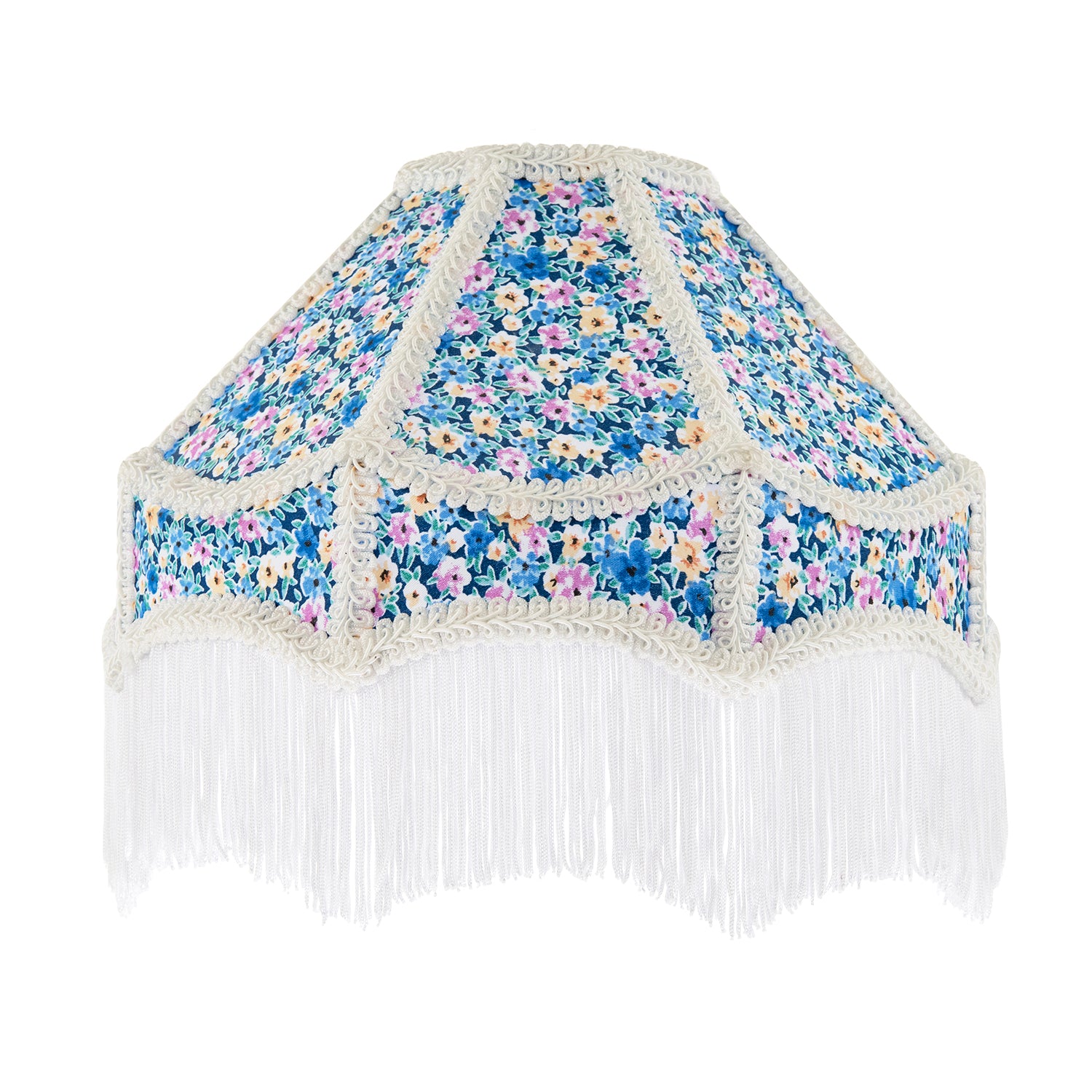 Classic Victorian Empire Lampshade in Multi Colour Cotton with Tassels Image 1