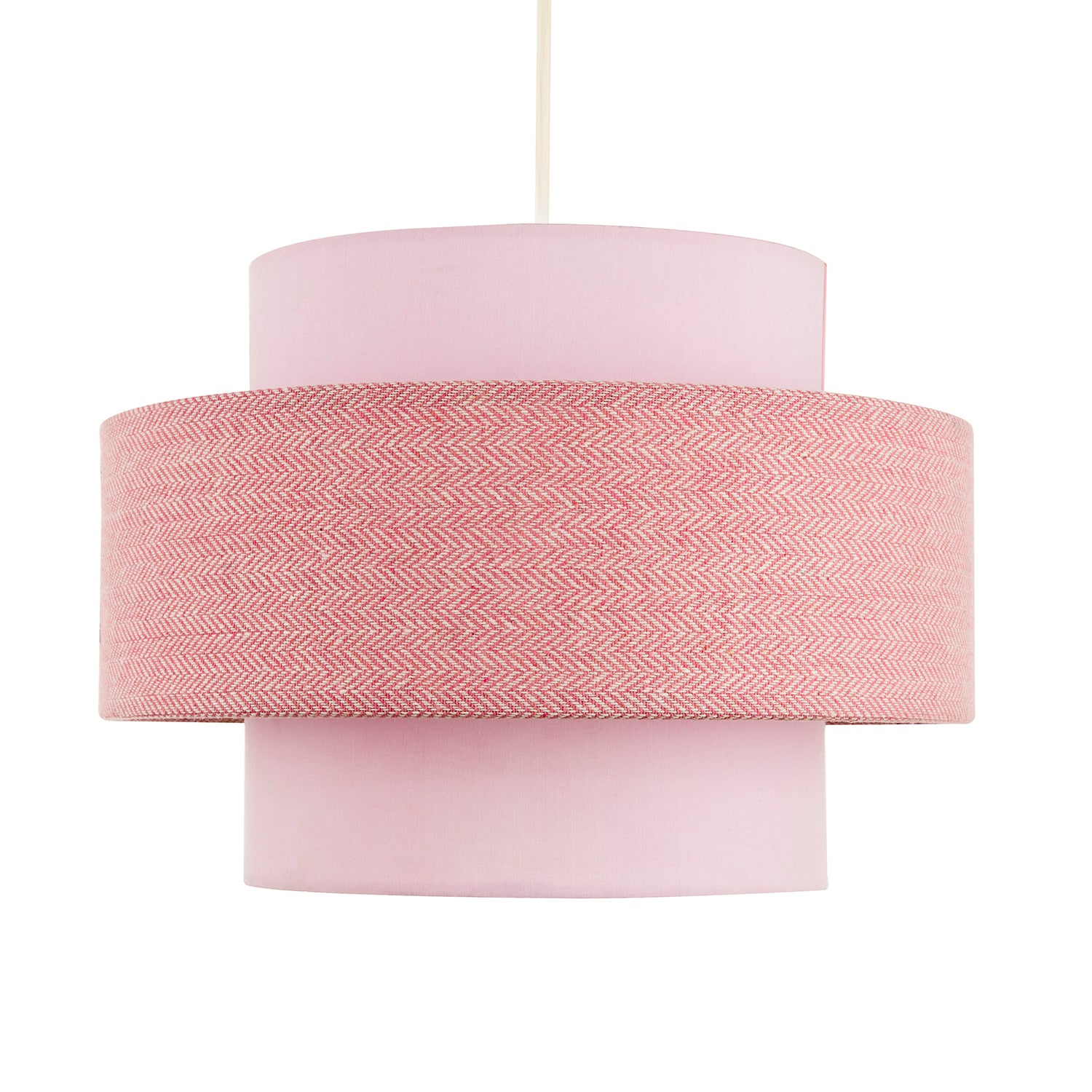 Modern Soft Pink Herringbone Linen Triple Tier Design Pendant Shade Image 1
