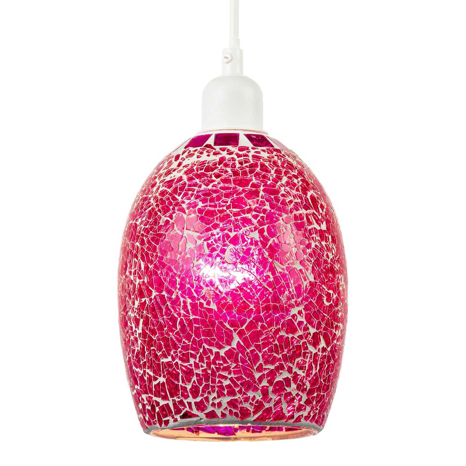 Vibrant Crackle Mosaic Glass Pendant Lighting Shade in Strong Magenta Image 2