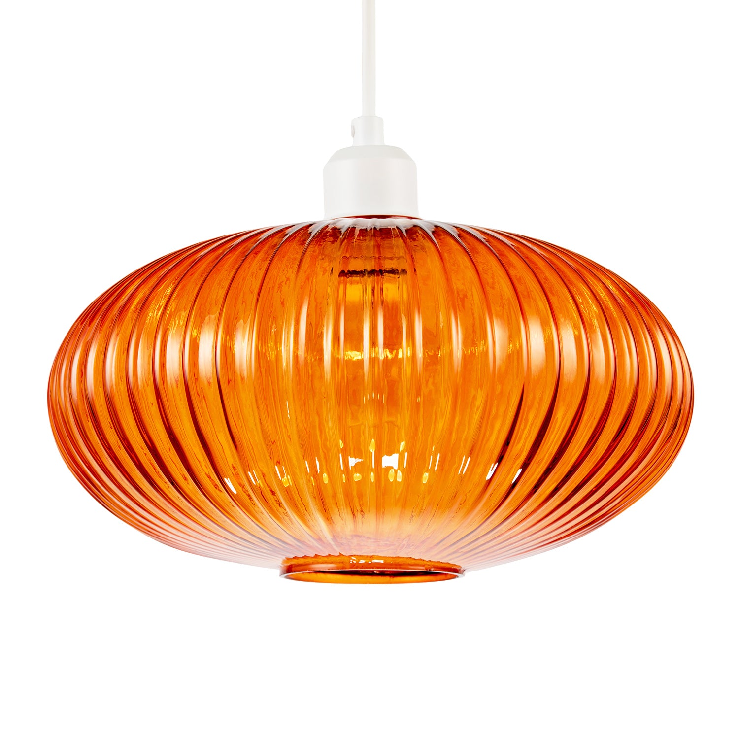 Modern Designer Orange Line Ribbed Glass Oval Pendant Lamp Shade Image 1