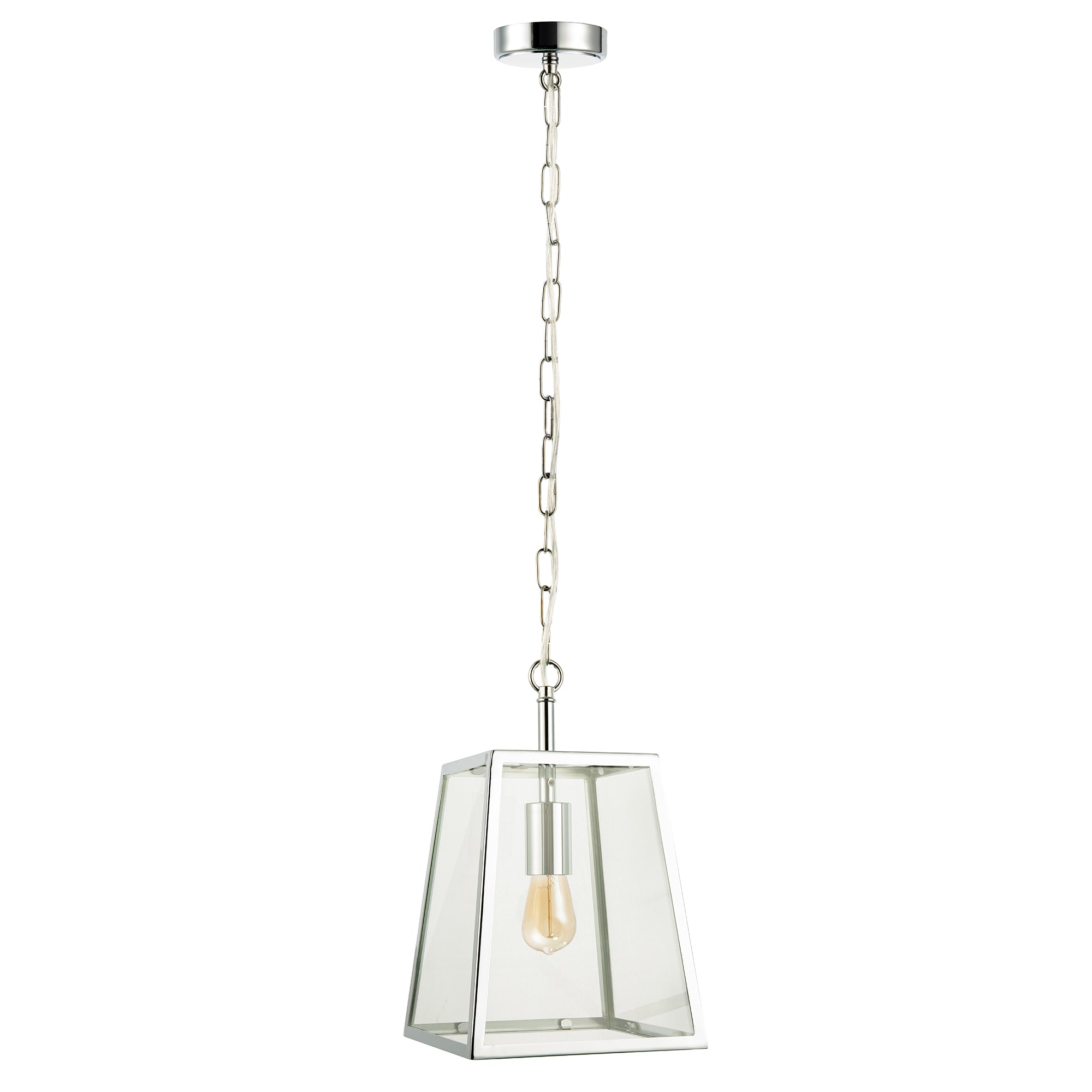 Classic Lantern Pendant Lamp in Polished Chrome with Clear Glass Sides Image 1