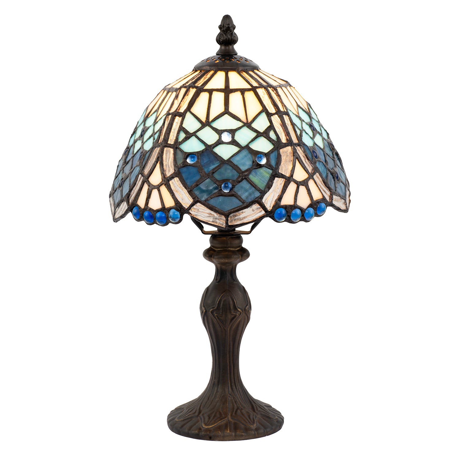 Sleek Hand Crafted Beaded Tiffany Table Lamp in Midnight and Sky Blue Image 2