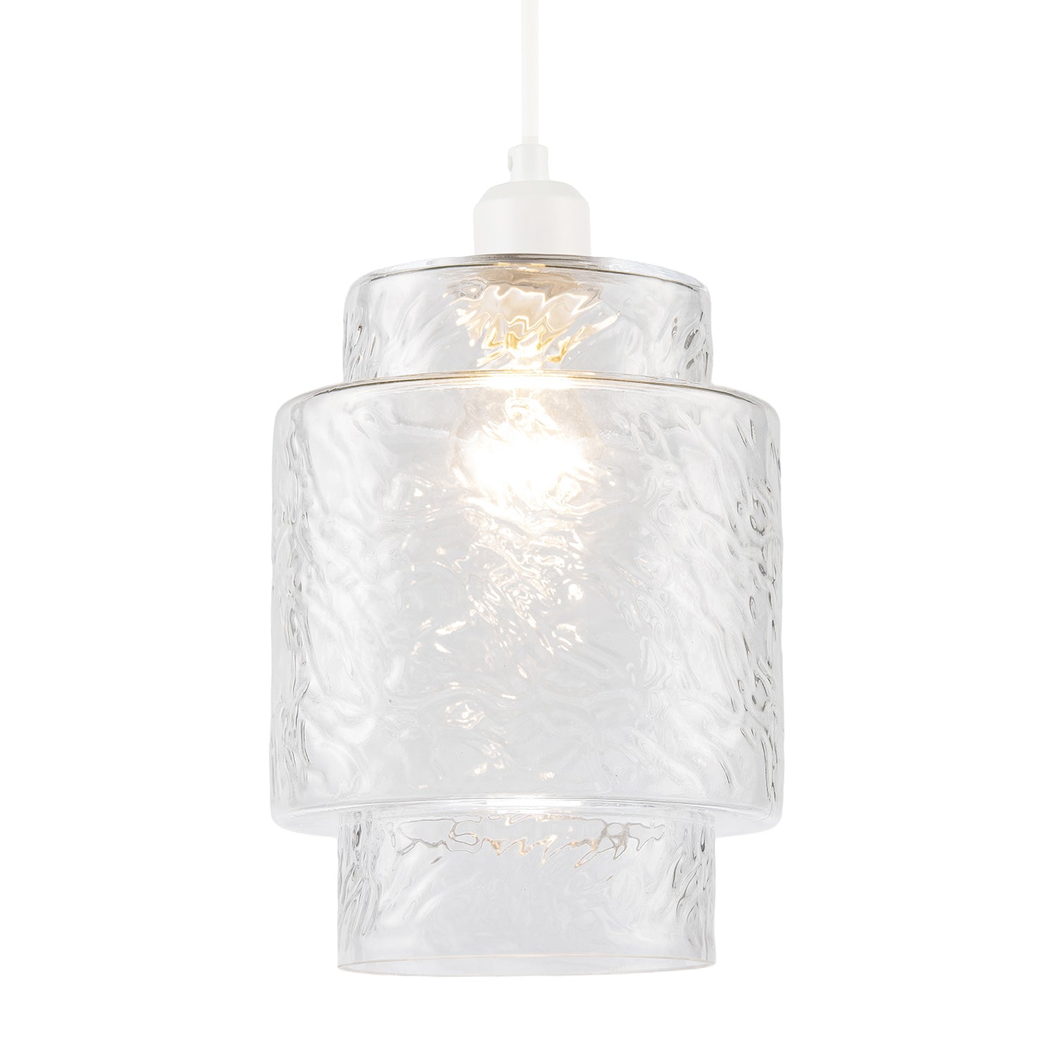 Clear Layered Glass Cylinder Pendant Light Shade with Tiered Design Image 2