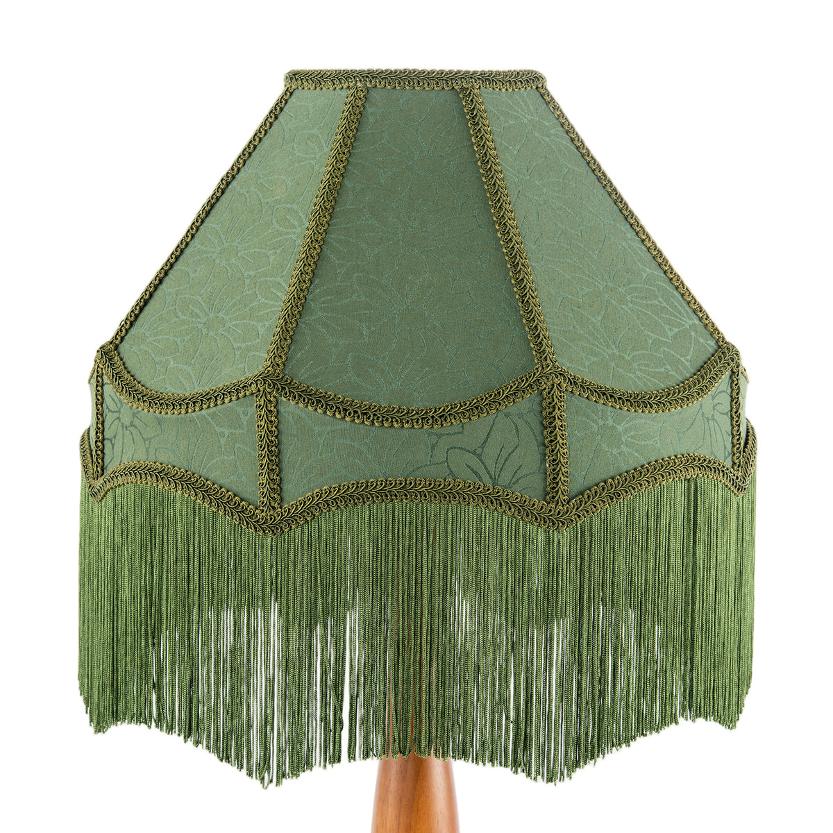 Classic Oak Wooden Floor Lamp with Green Velvet Victorian Style Shade Image 8