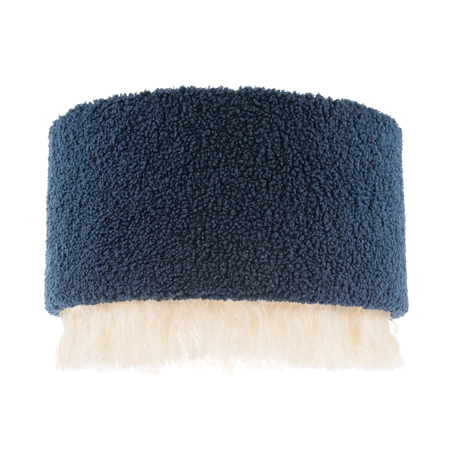 Midnight Blue Wool Lamp Shade with Ivory White Hanging Fabric Tassels Image 1