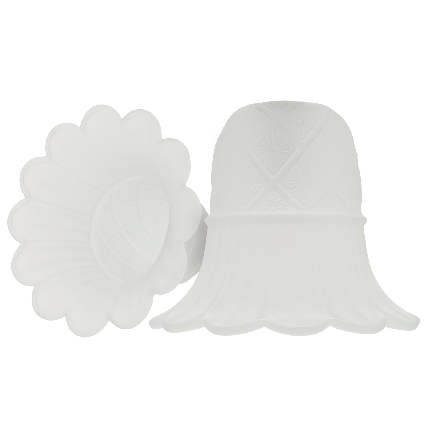 Pair of Frosted White Floral Glass Shades with Ribbed Petal Trim for E14 and E27 Image 2