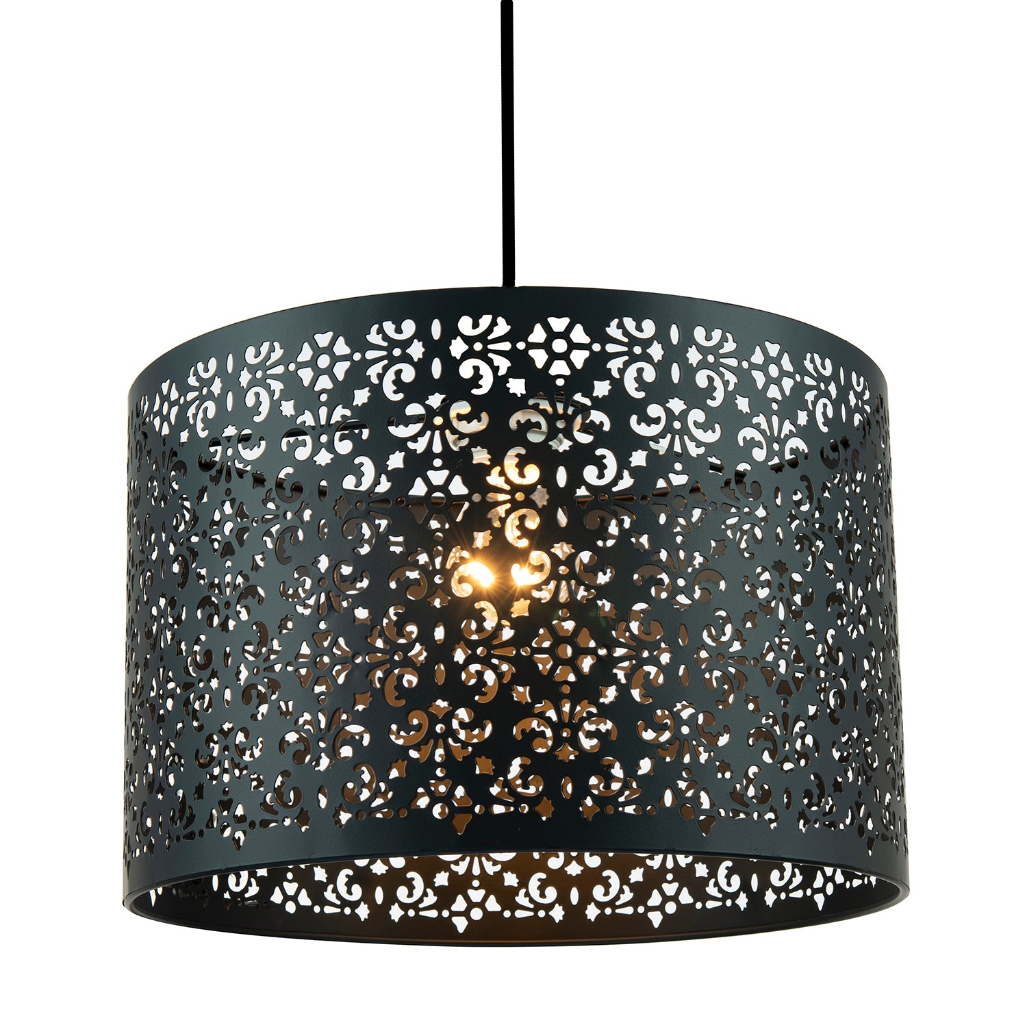 Marrakech Designed Matte Black Metal Pendant Light Shade with Floral Decoration Image 1
