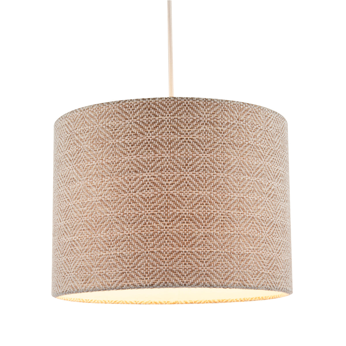 Unique Aztec Designed Drum Lamp Shade in Dark Taupe and White Linen Image 2