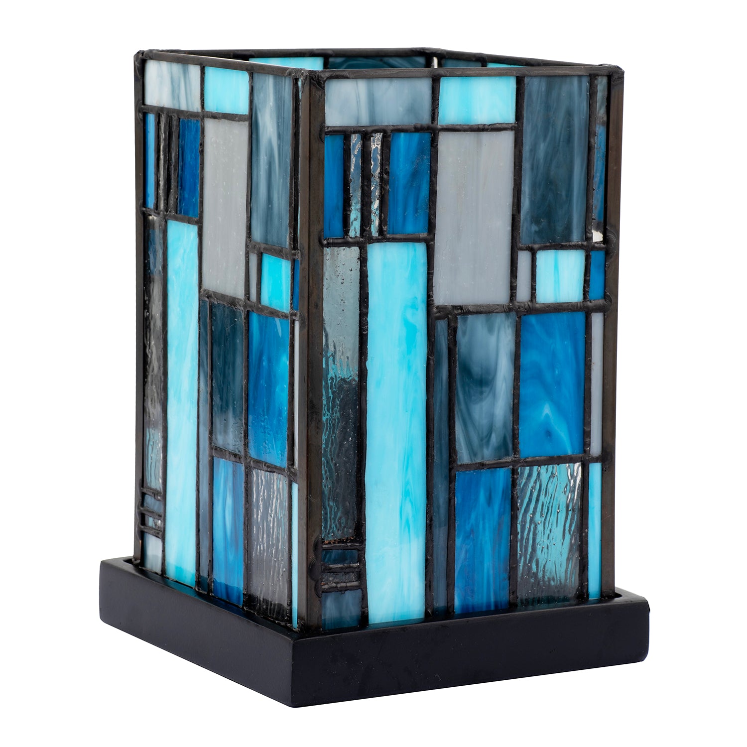 Designer Art Deco Tiffany Glass Table Lamp in Midnight and Sky Blue Image 1