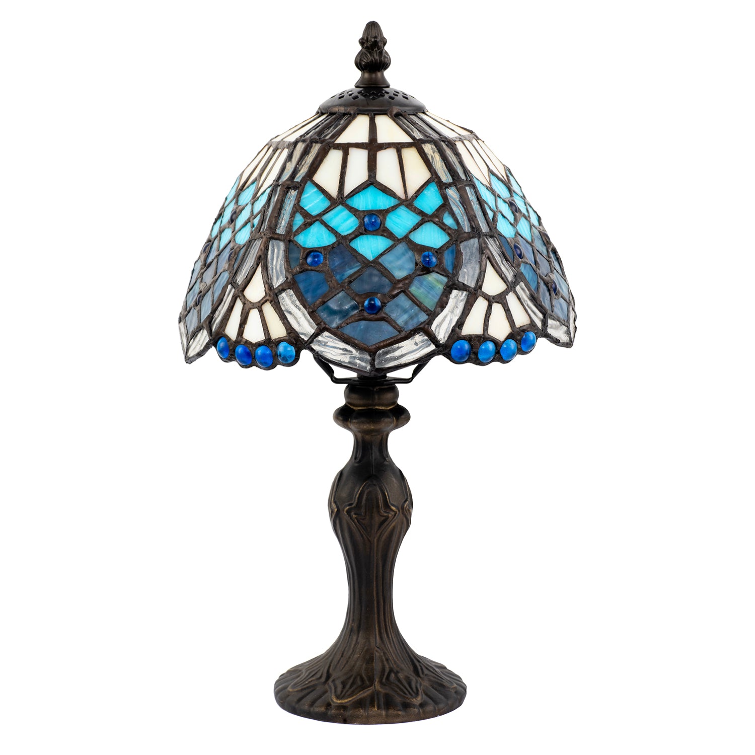 Sleek Hand Crafted Beaded Tiffany Table Lamp in Midnight and Sky Blue Image 1