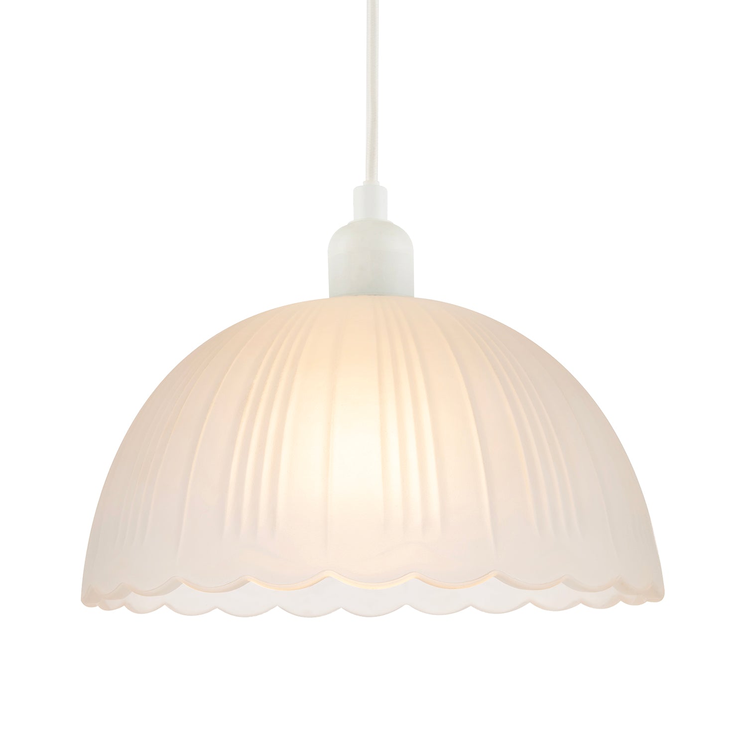 Classic Frosted White Pendant Shade with Fluted Edge and Etched Lines Image 1