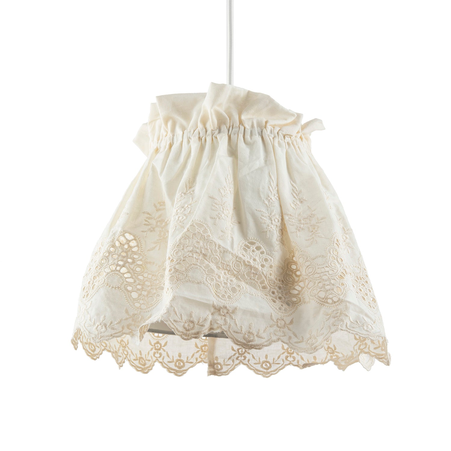 Modern Cream Cotton Fabric Pendant Lamp Shade with Floral Lace Design Image 2