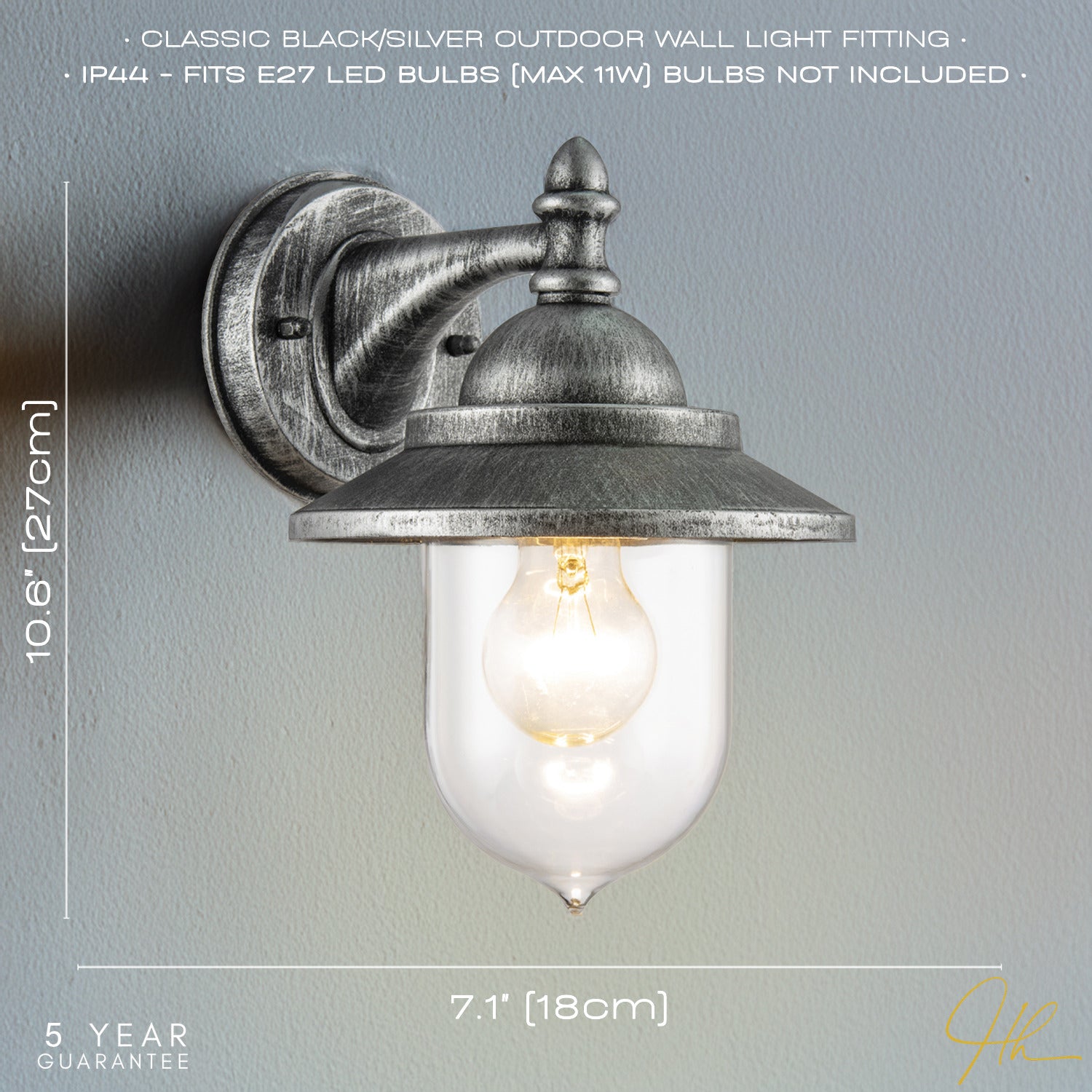 Classic Style Outdoor Wall Lamp Lantern in Brushed Black Silver with Clear Shade Image 6