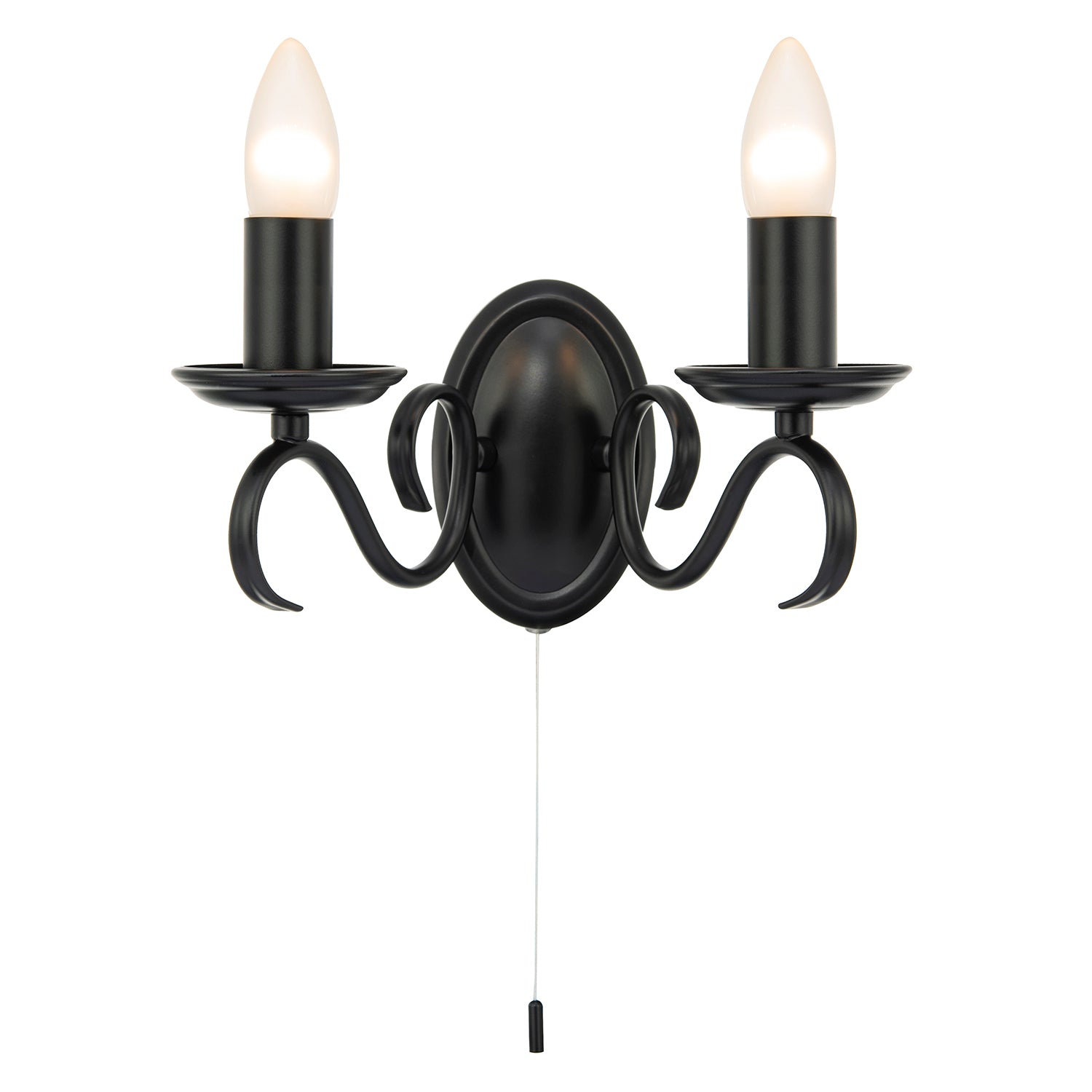 Traditional Wall Light Fixture with Pull Switch and Black Arms and Sconces Image 2