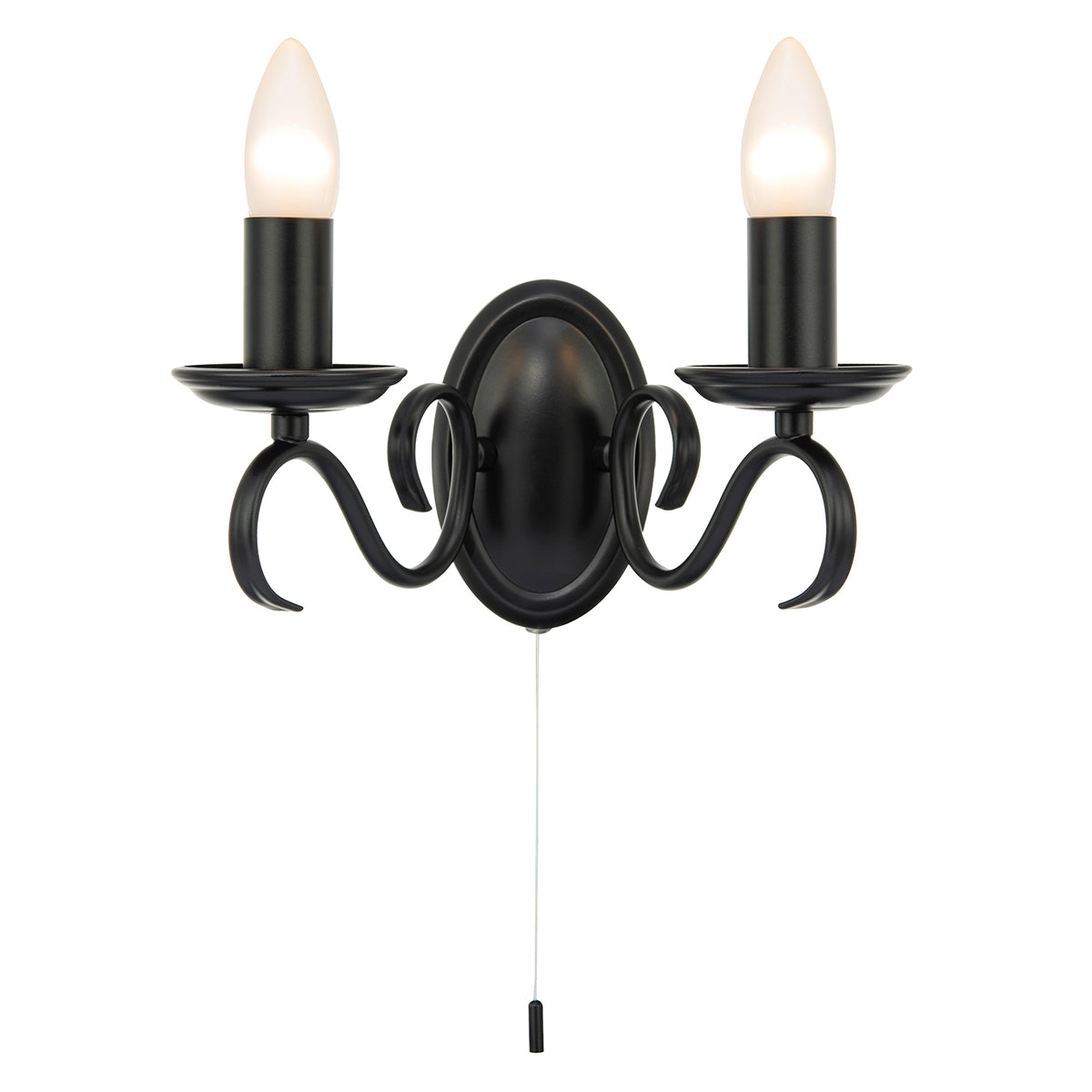 Traditional Wall Light Fixture with Pull Switch and Black Arms and Sconces Image 2