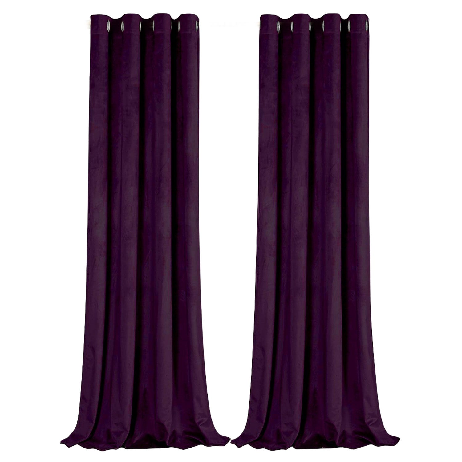Plum Purple Velvet Blackout Eyelet Curtains - 46x63 Inch Drop - Pair Image 1