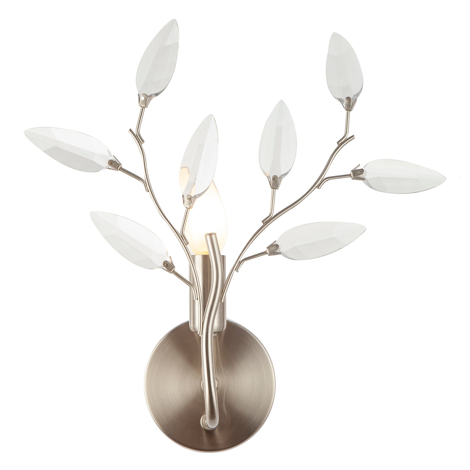 Modern Birch Satin Nickel Plated Wall Light Fixture with Clear Acrylic Leaves Image 5