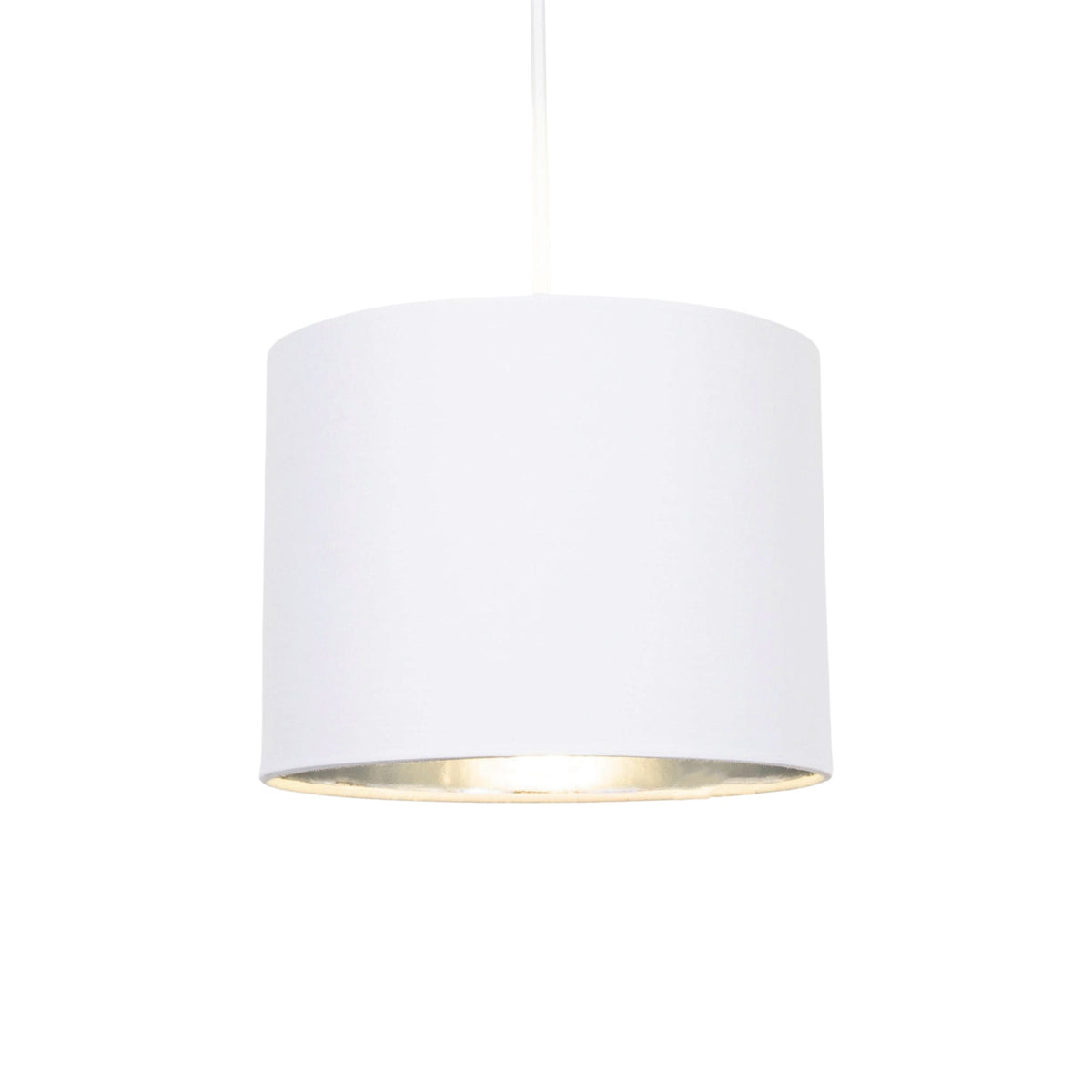 Modern White Cotton Fabric Small 8" Lamp Shade with Shiny Silver Inner Image 2