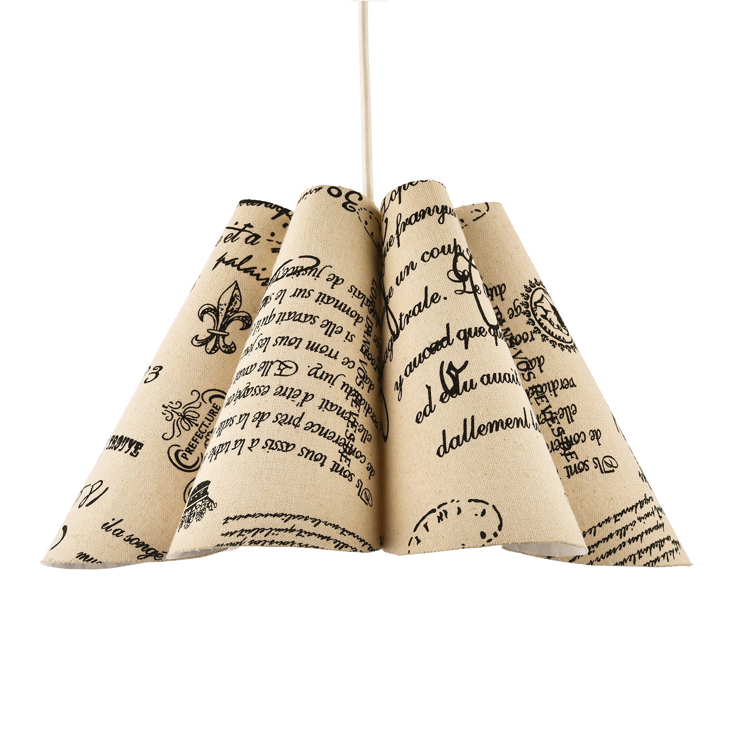 Vintage France Theme Linen Pendant Shade with Black Scroll Wording Image 2