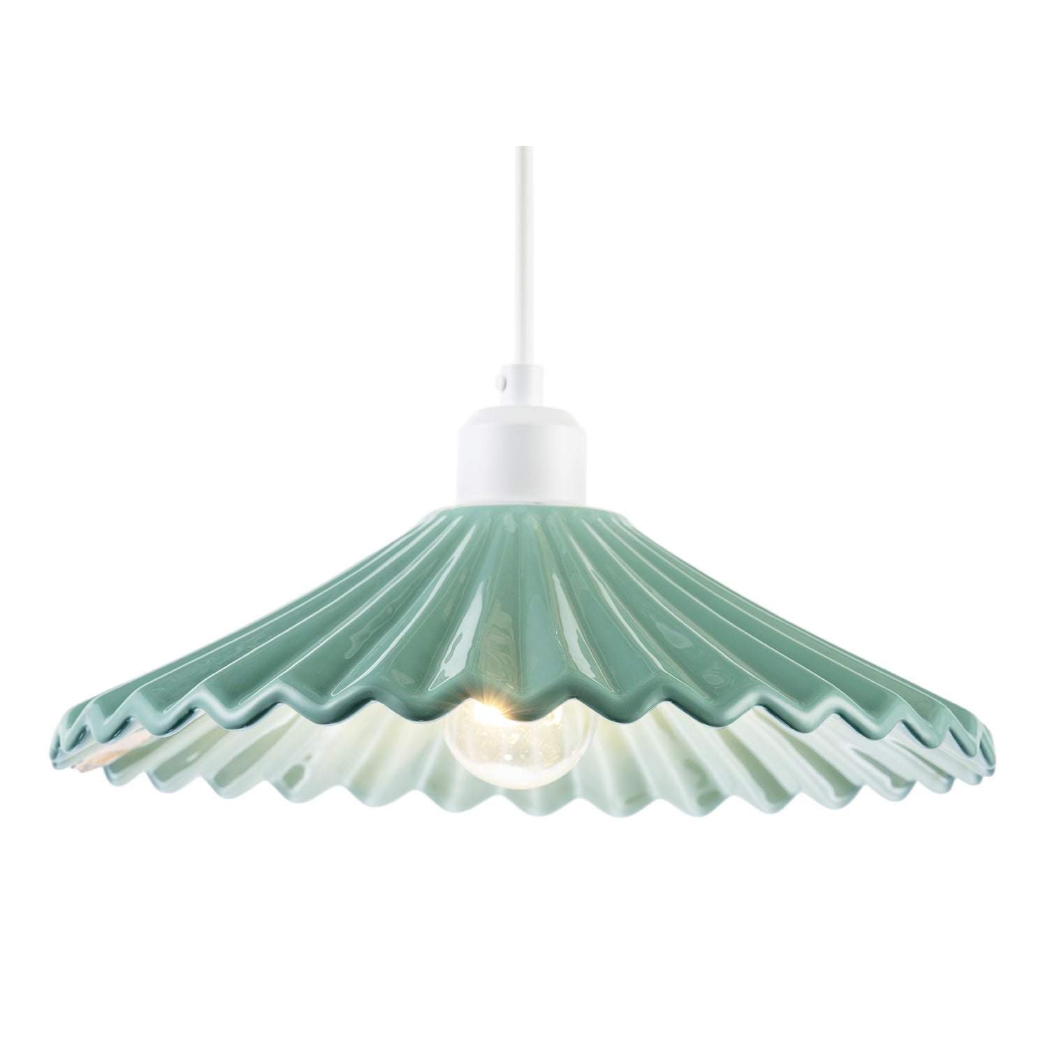 Emerald Green Nova Gloss Ceramic Pendant Light Shade with Rippled Body Image 2