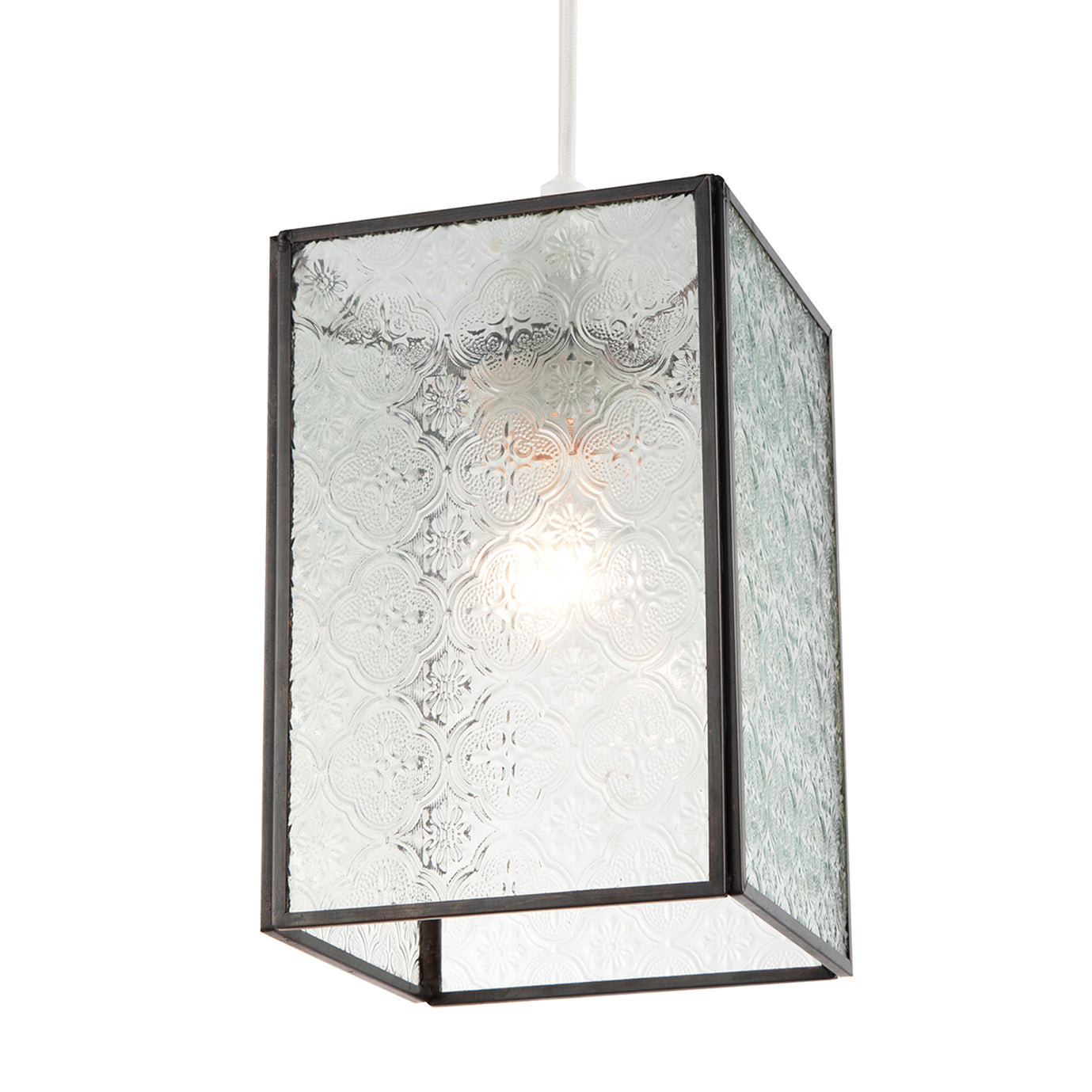 Vintage Traditional Bronze Pendant Shade with Clear Moroccan Glass Image 2