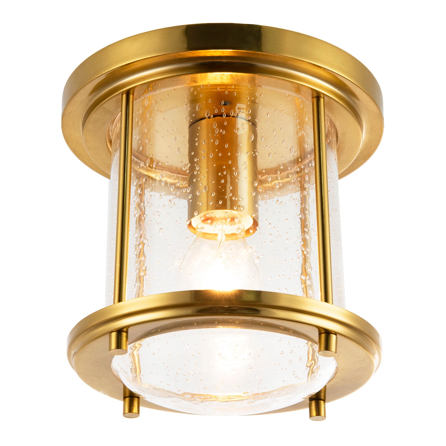 Vintage Industrial Ceiling Light in Satin Gold with Clear Bubble Glass Image 2