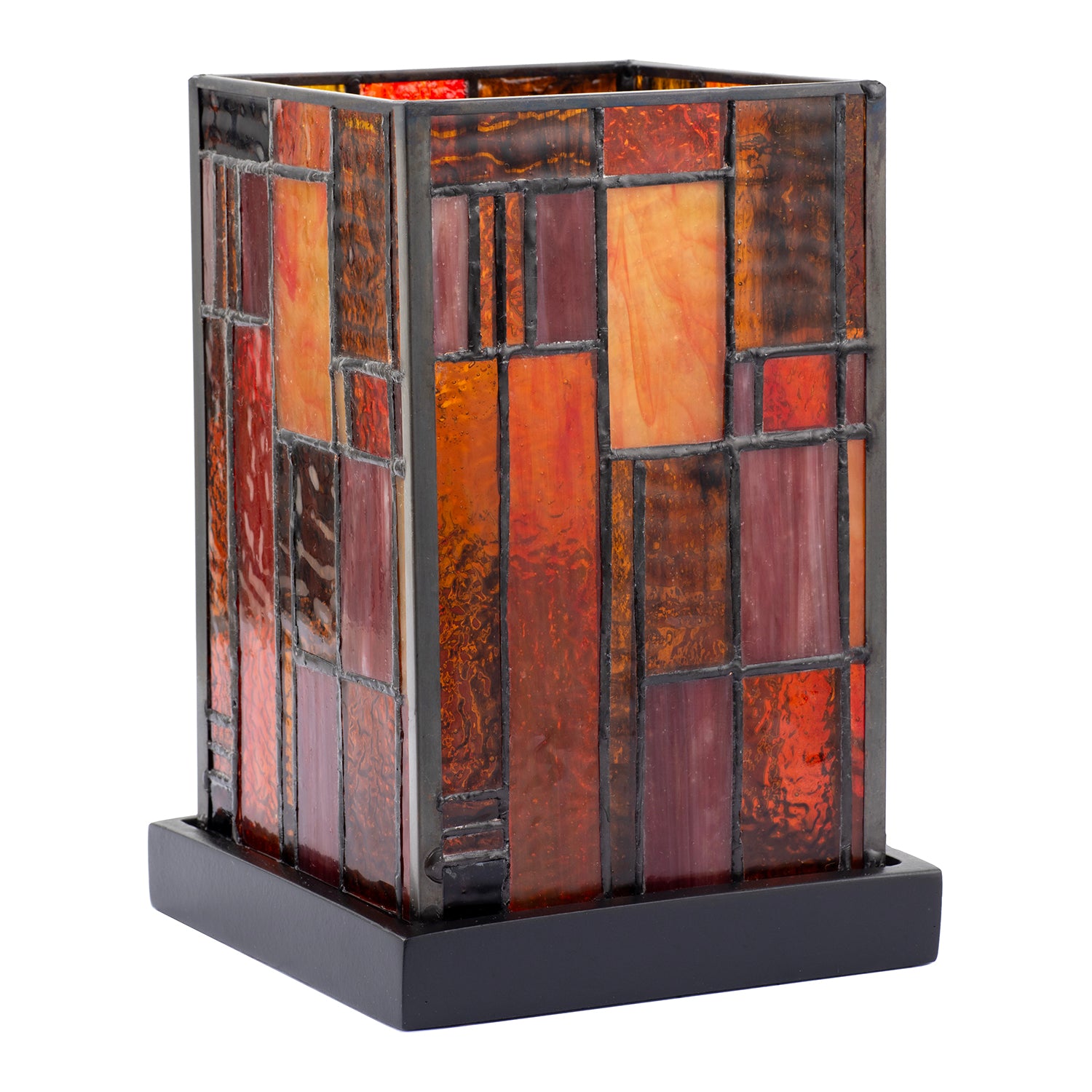 Designer Art Deco Tiffany Glass Table Lamp in Orange and Dusty Red Image 1