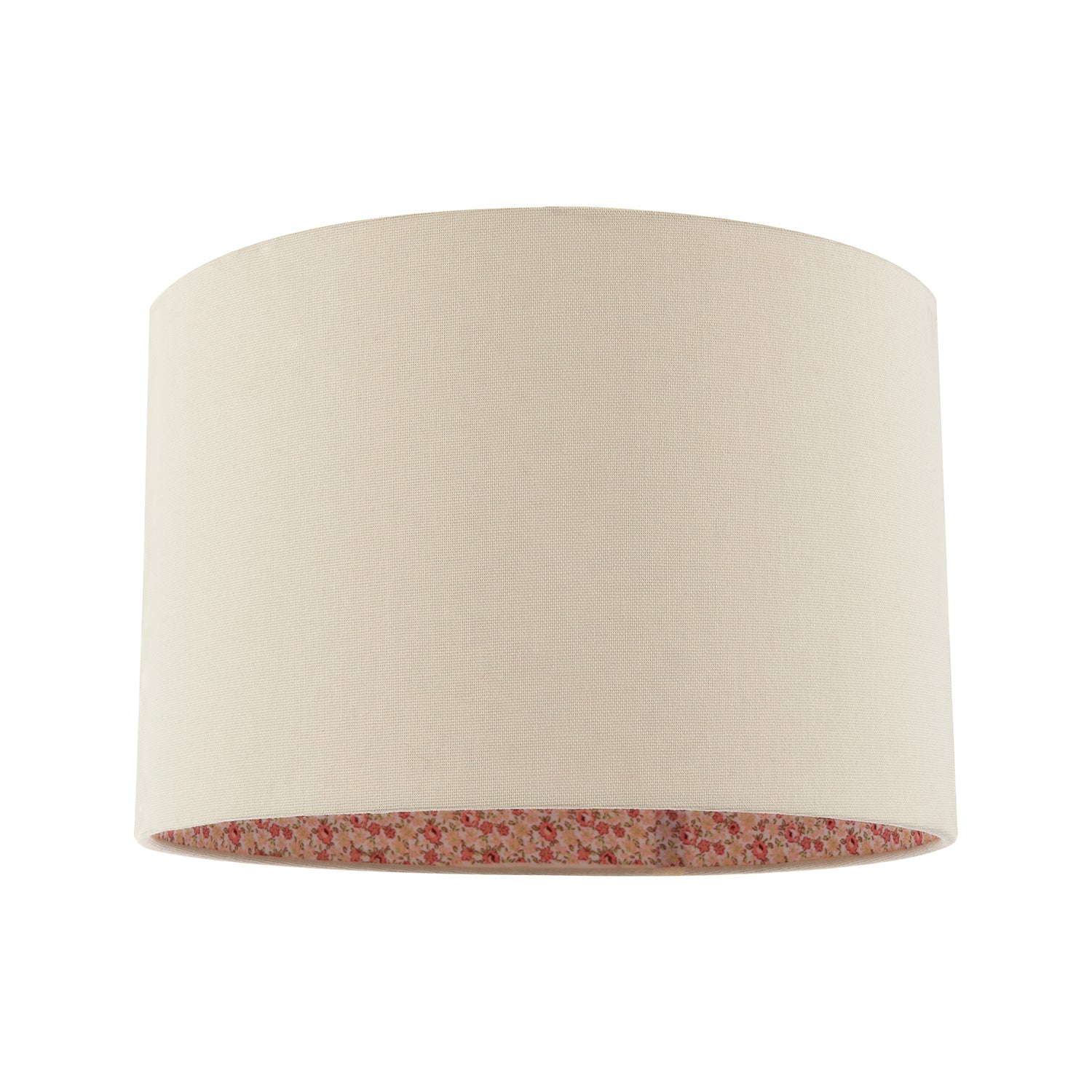 Cream Linen Lamp Shade with Inner Pink and Red Floral Fabric Lining Image 1