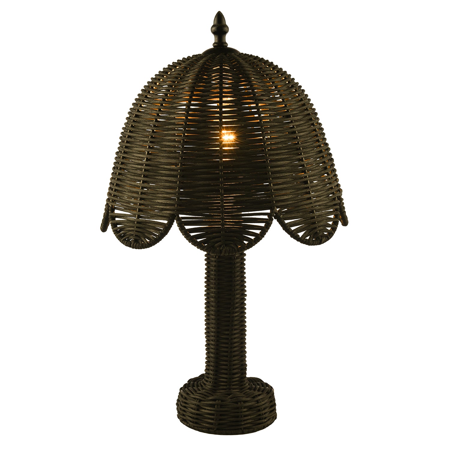 Washed Black Woven Rattan Table Lamp with Scallop Shade and Switch Image 2