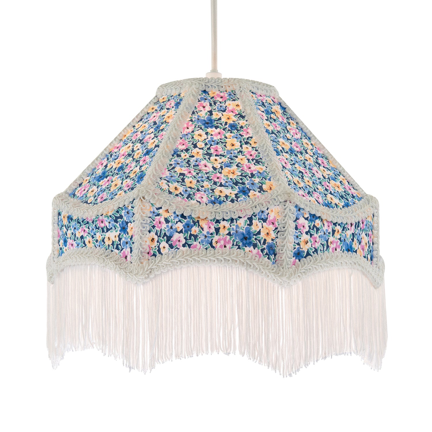 Classic Victorian Empire Lampshade in Multi Colour Cotton with Tassels Image 2