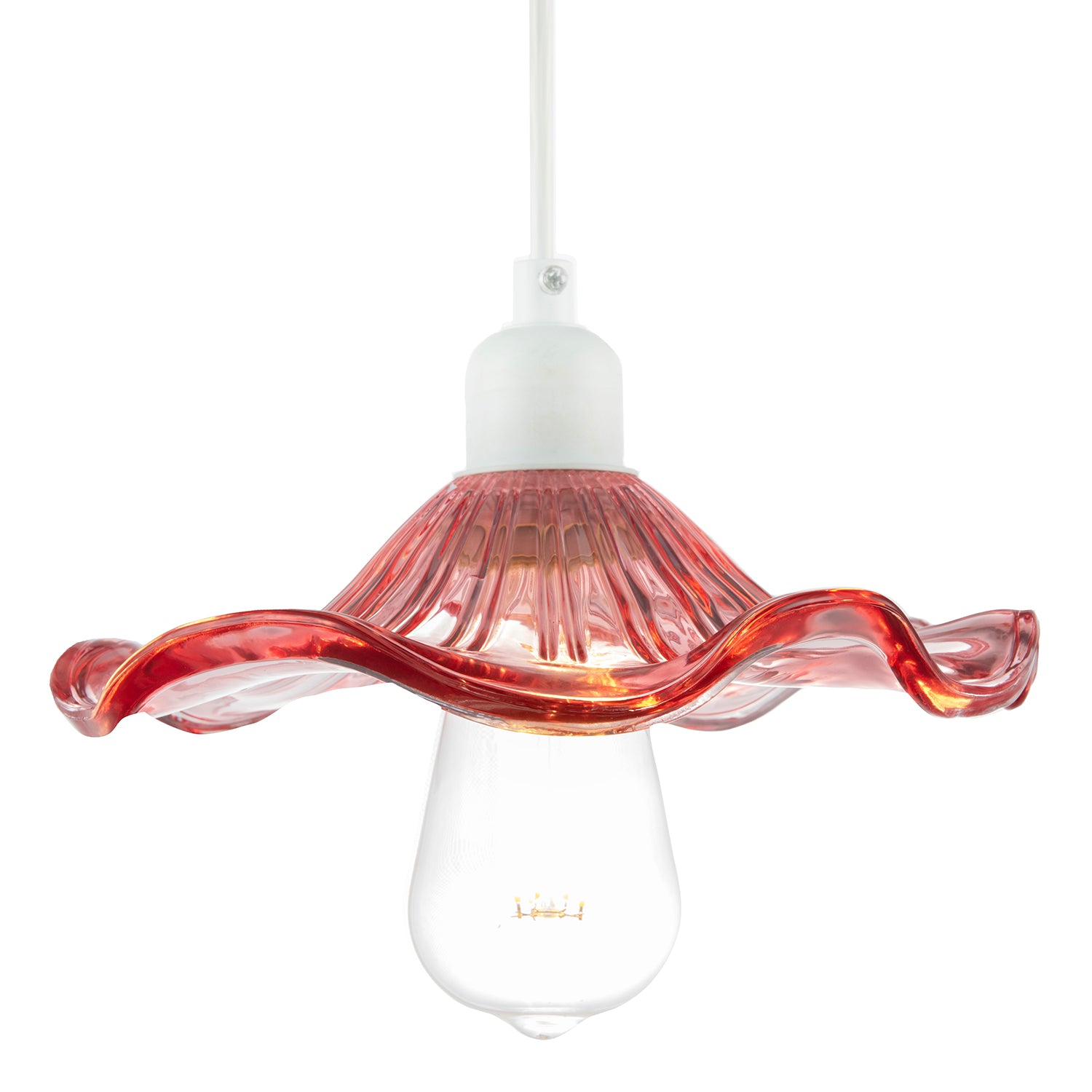 Designer Ribbed Rose Pink Glass Pendant Shade with Wavy Ruffled Edge Image 2