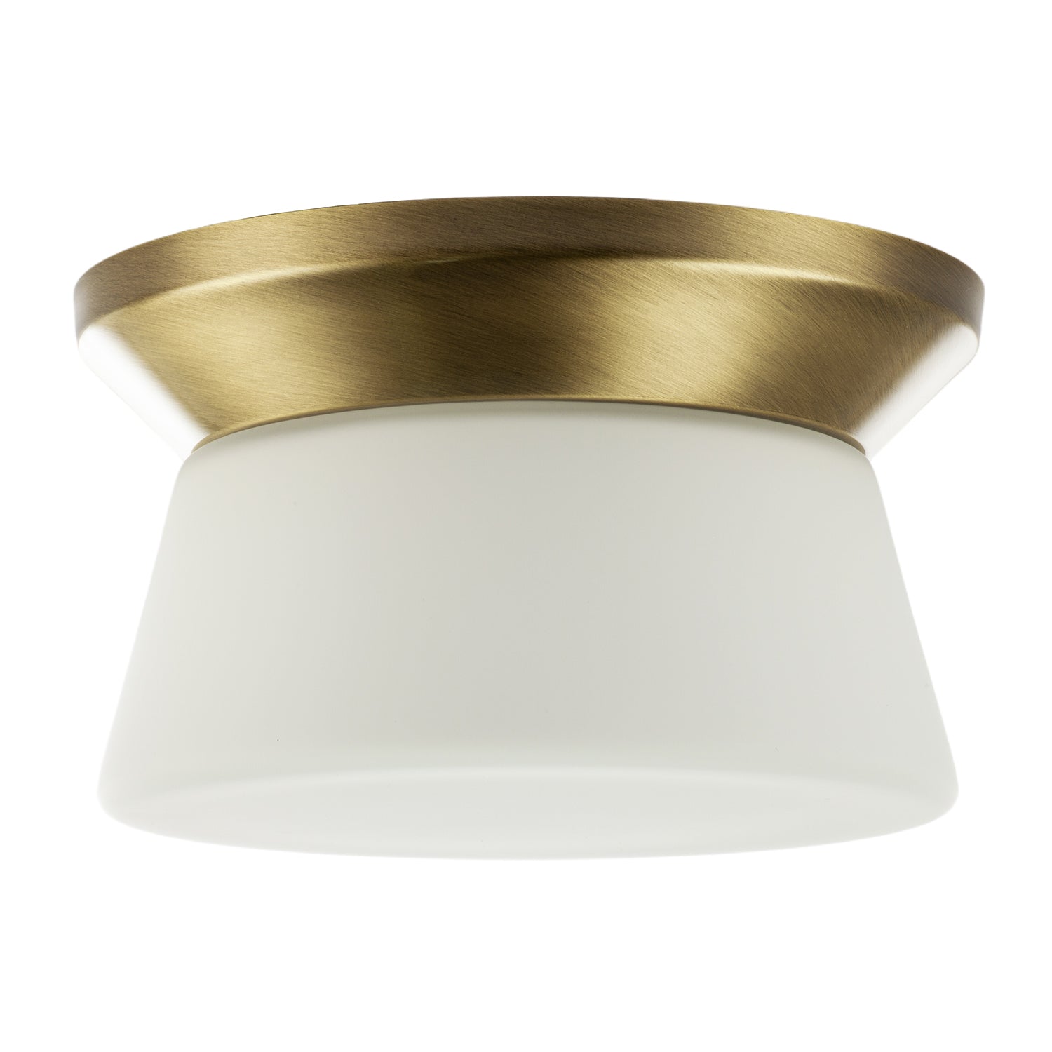 Modern Antique Brass LED Bathroom Ceiling Light with Opal White Glass Image 1