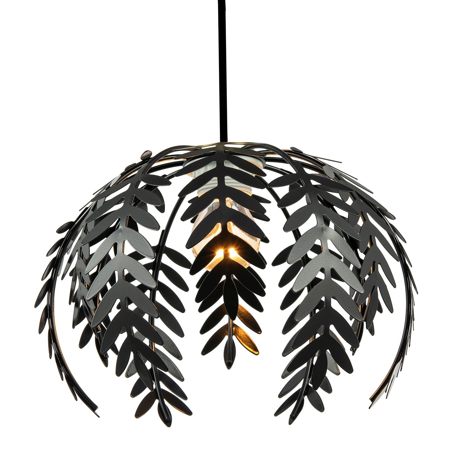 Traditional Fern Leaf Design Ceiling Pendant Light Shade in Black Gloss Finish Image 1