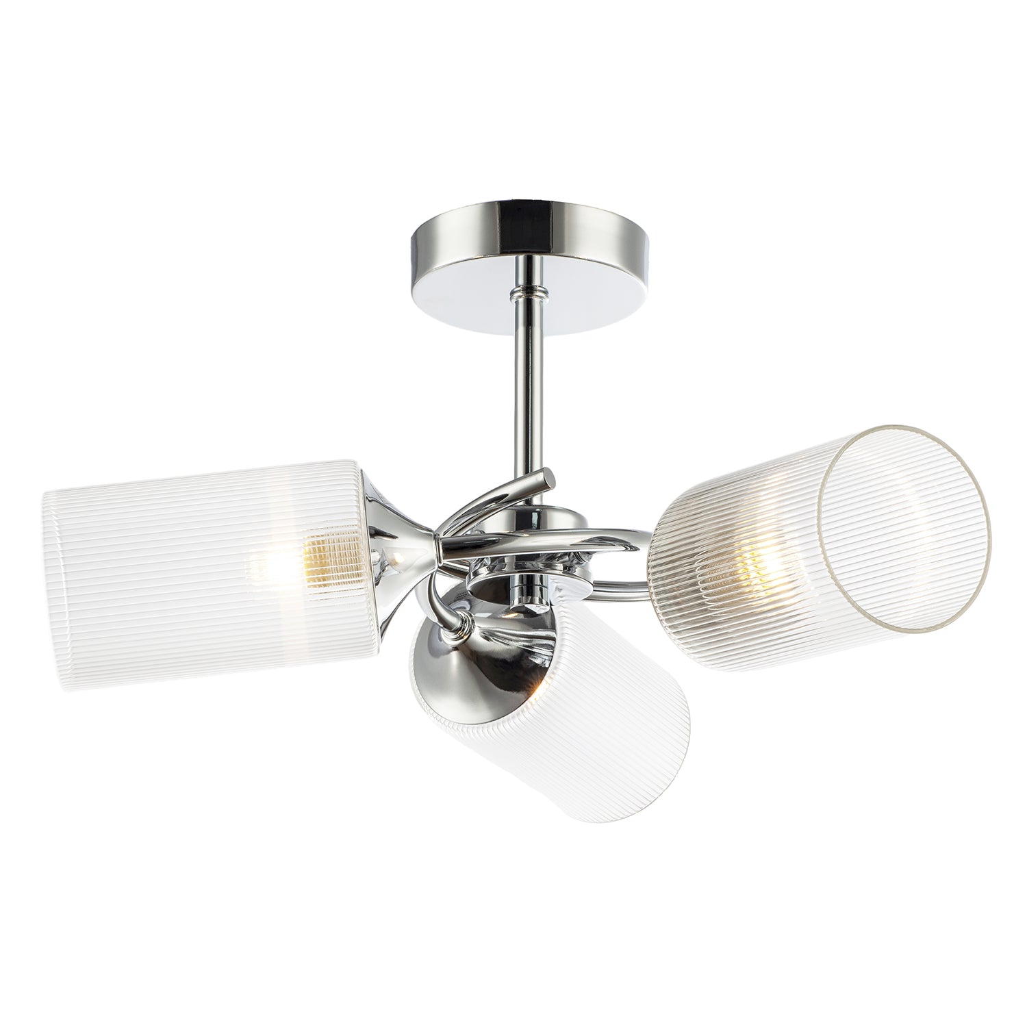 Modern Chrome Ceiling Light with Cylindrical Lined Clear Glass Shades Image 1