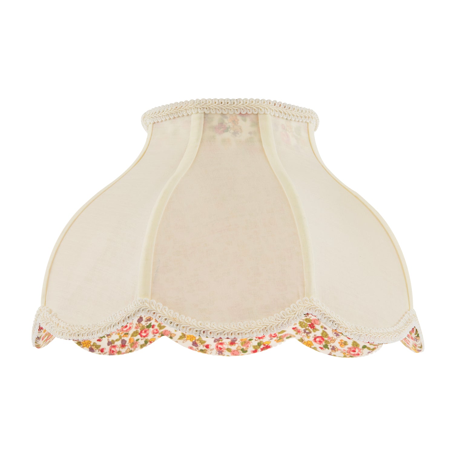 Cream Victorian Lamp Shade with Scallop Edges and Floral Inner Lining Image 1