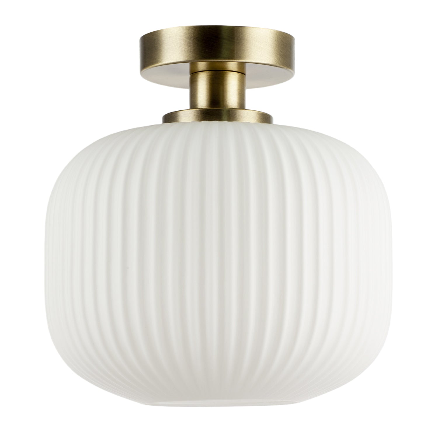 Antique Brass Bathroom Ceiling Light with Opal Ribbed Glass Shade Image 1