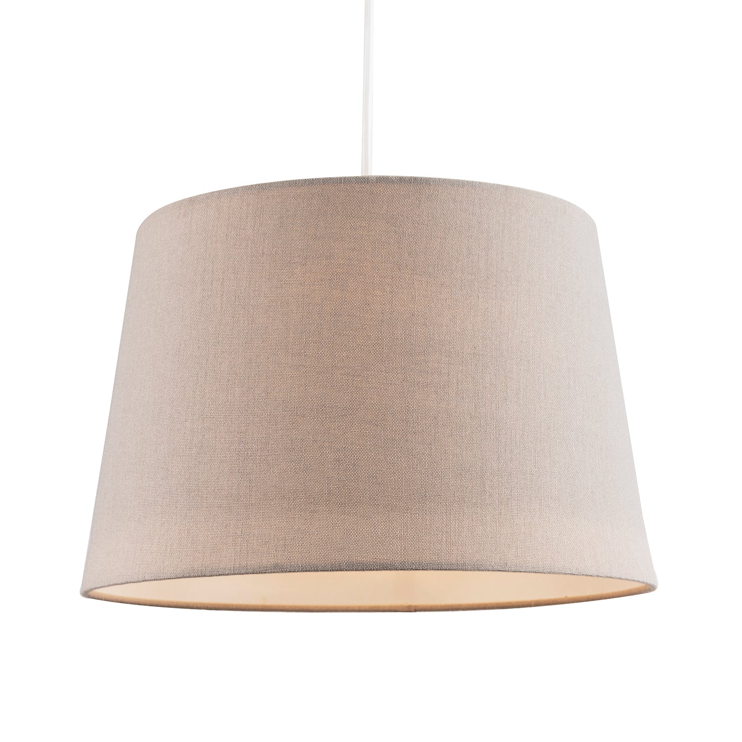 Traditional Dark Taupe Linen Fabric Drum Lampshade with White Inner Image 2