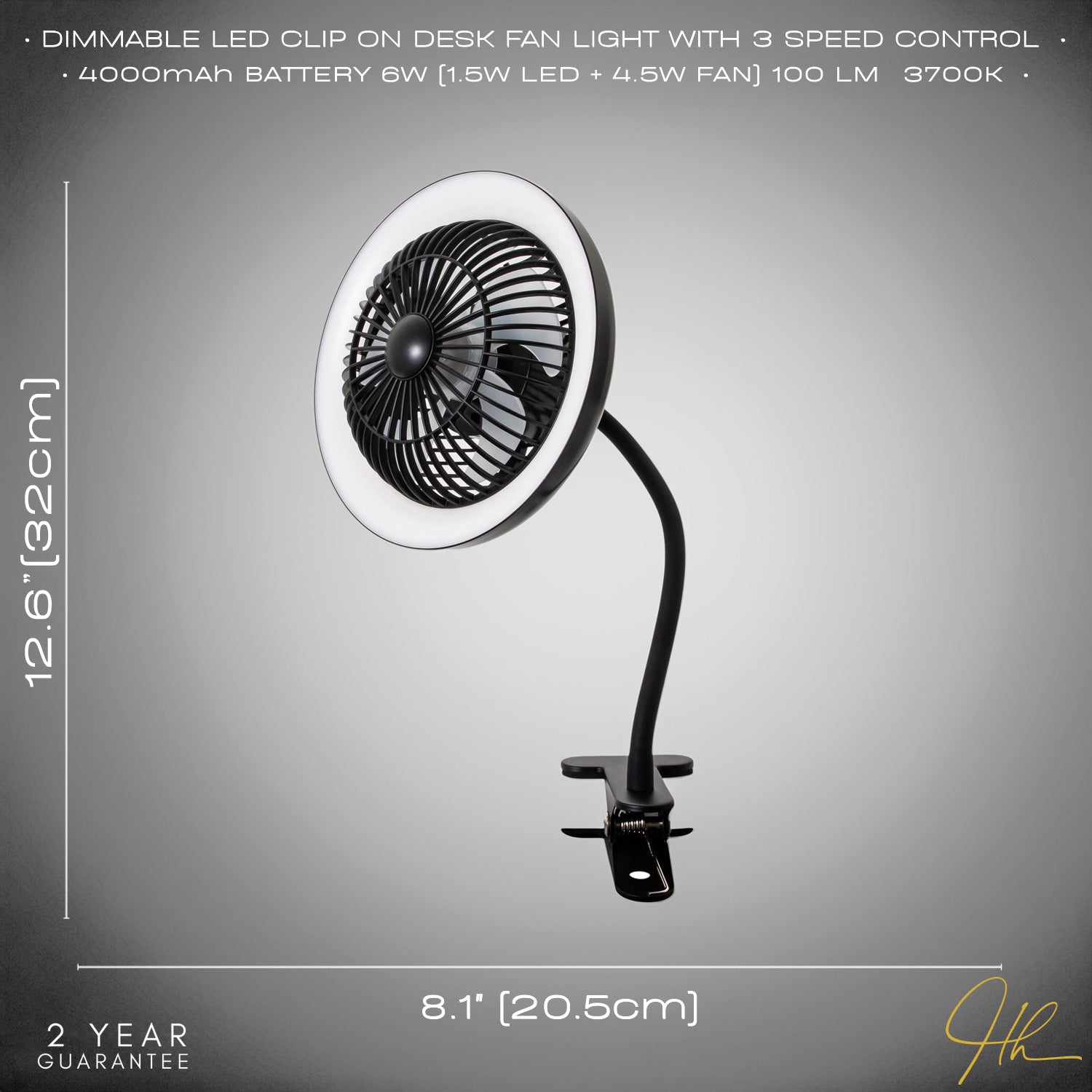 Black Rechargeable 3 Speed Clip-On Fan with LED Dimmable Ring Light Image 7