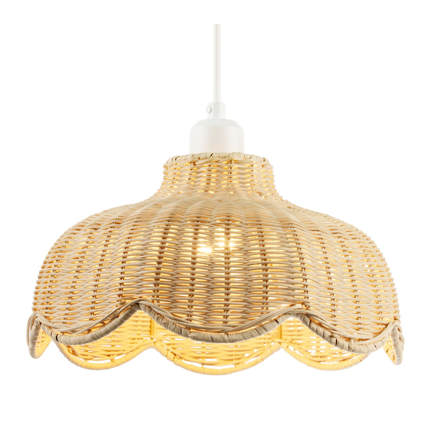 Handwoven Natural Rattan Pendant Light Shade with Scalloped Edge Image 2