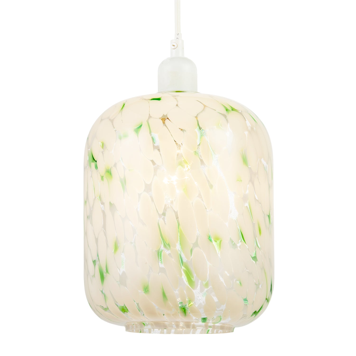 Handmade White Mottled Art Glass Pendant Shade with Green Fleck Decor Image 2