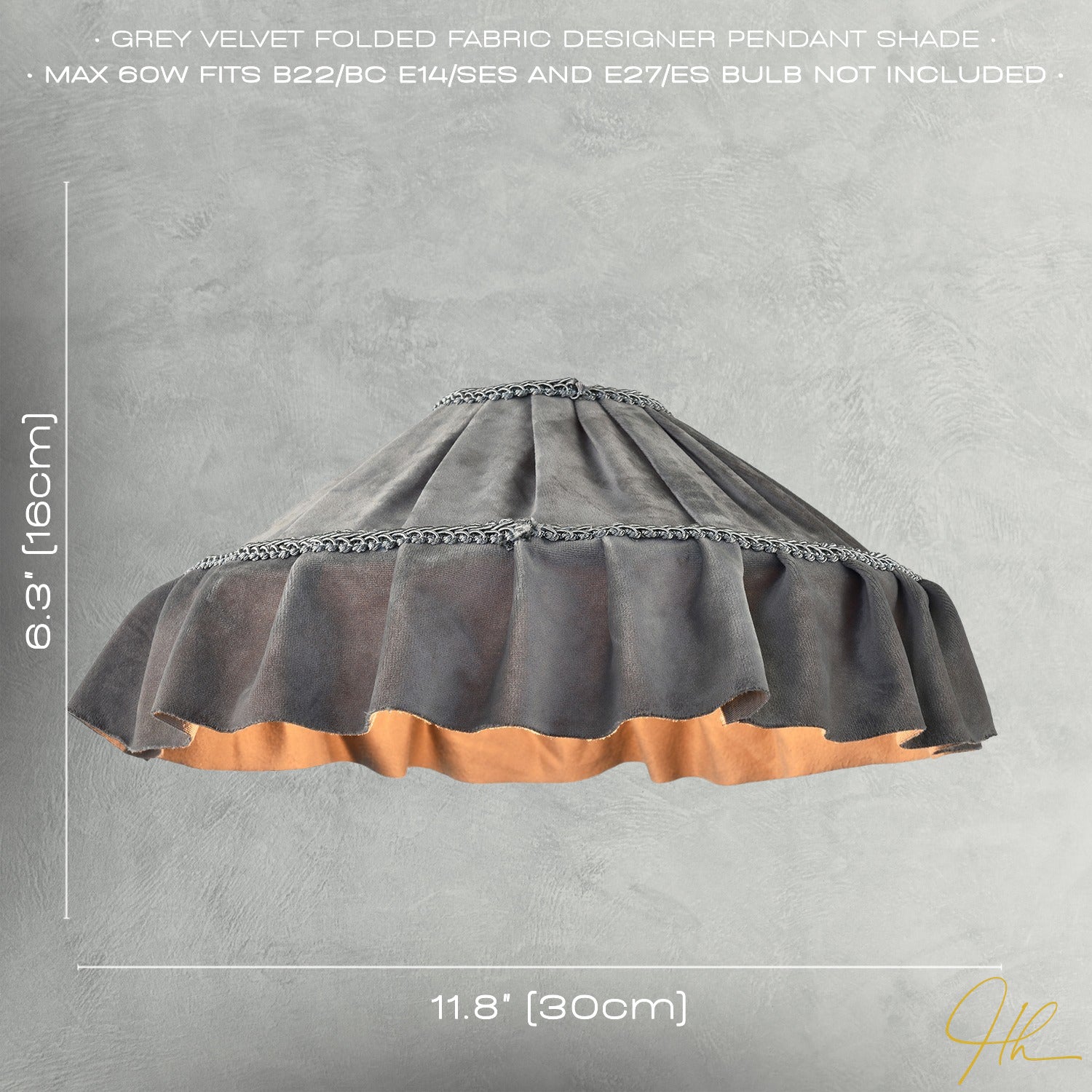 Shabby Chic Grey Folded Hanging Velvet Fabric Pendant Lighting Shade Image 7