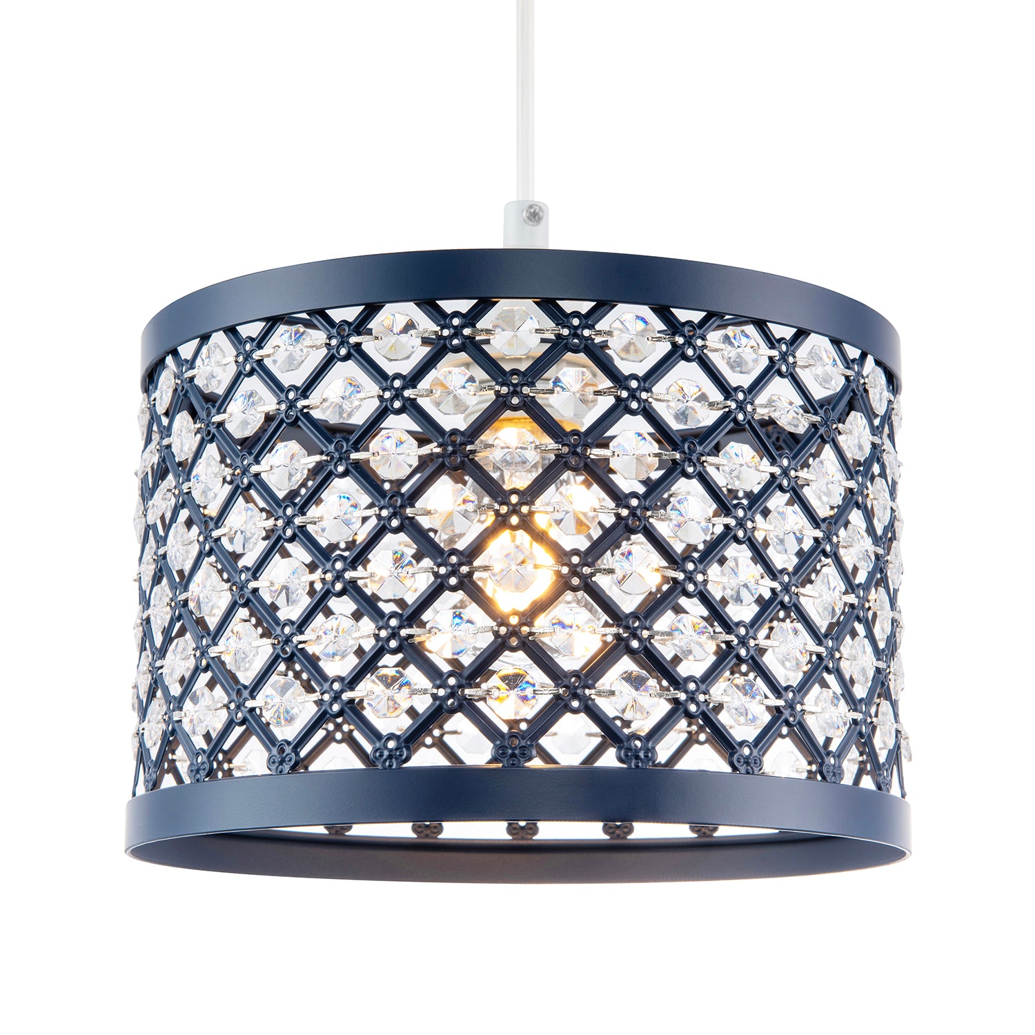 Modern Ornate Navy Blue Metal Pendant Shade with Clear Acrylic Beads Image 1