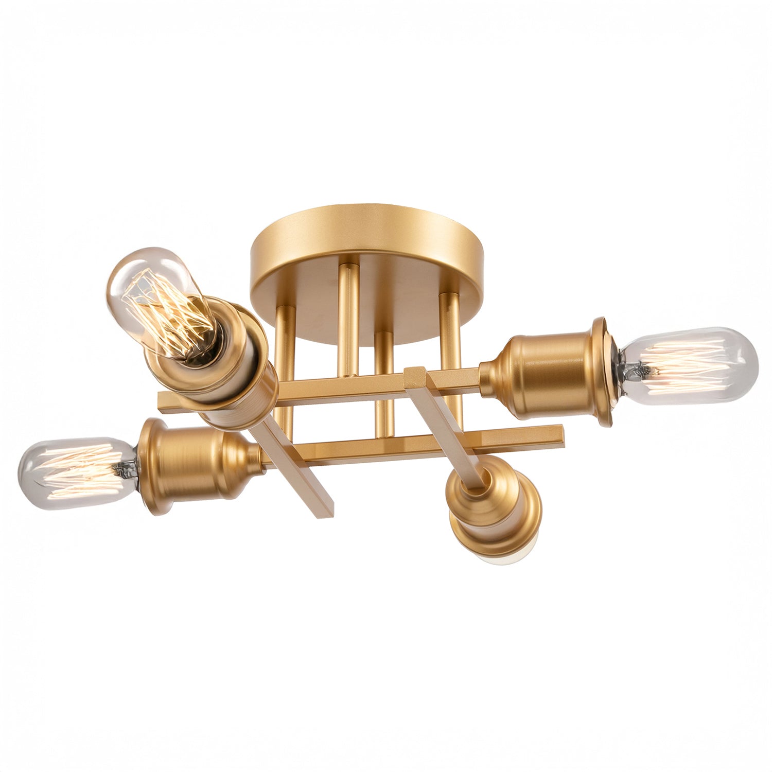 Industrial Vintage Satin Gold Ceiling Light Fitting with Traditional Lampholders Image 1