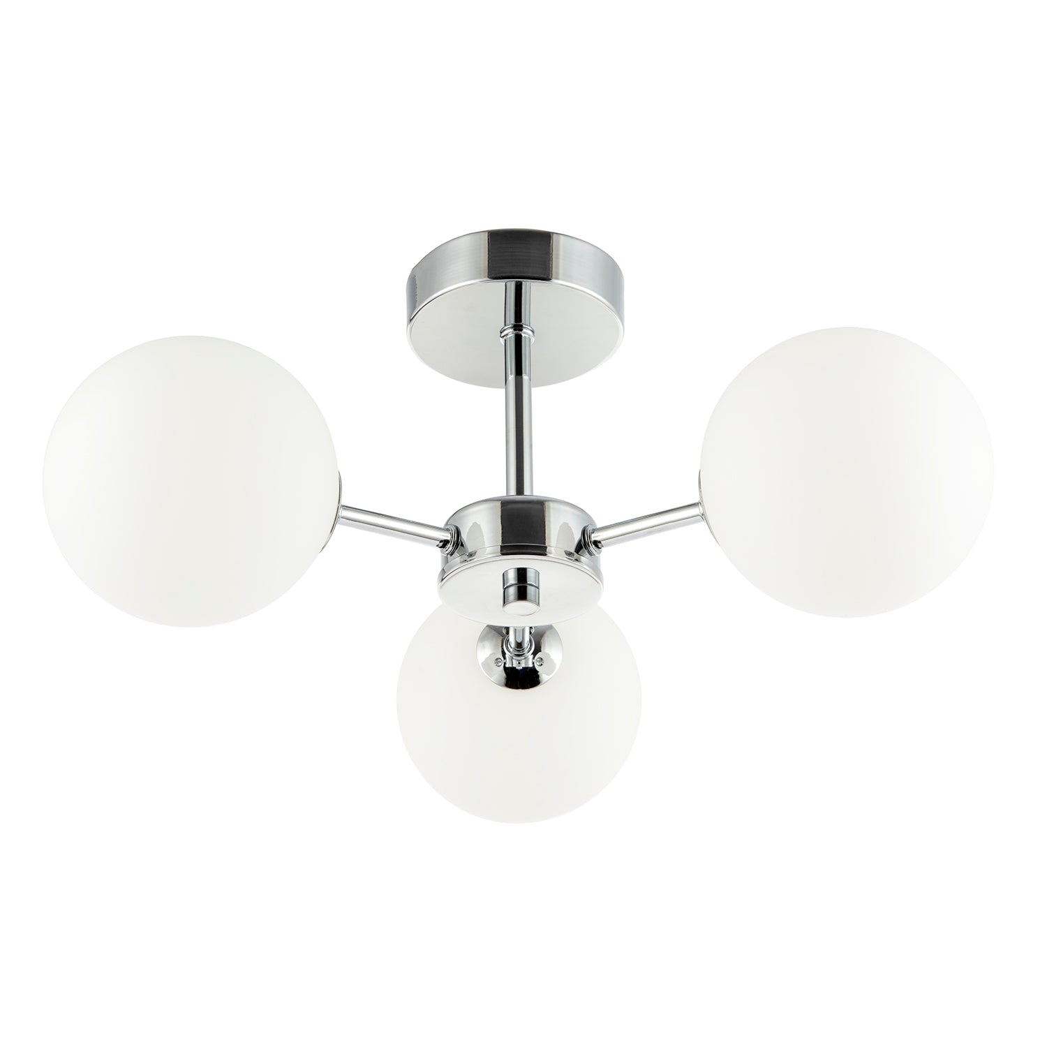Contemporary Polished Chrome Ceiling Lamp with Opal Globe Glass Shades Image 1