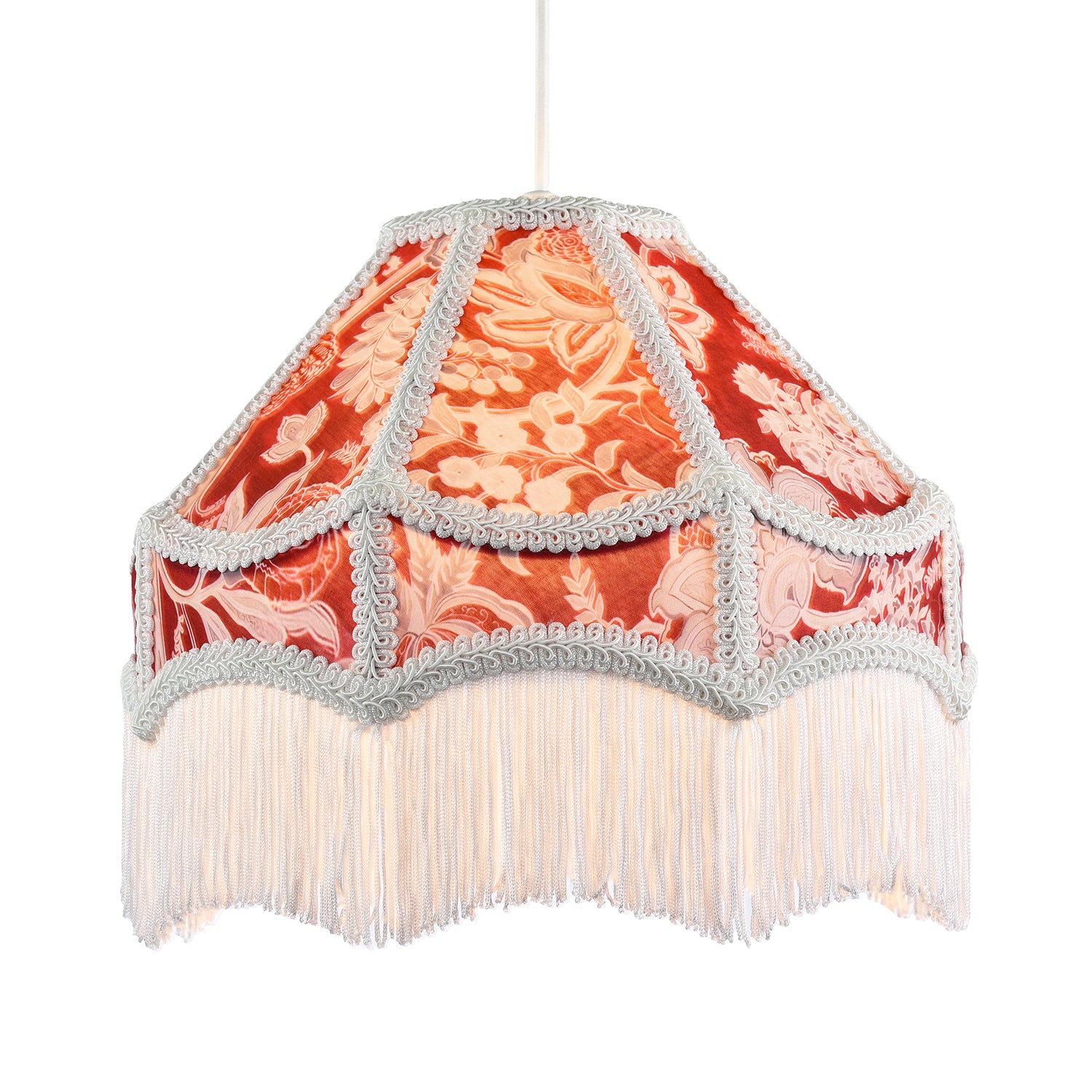 Vintage Victorian Style Floral Pendant Shade in Burgundy Red Fabric Image 2